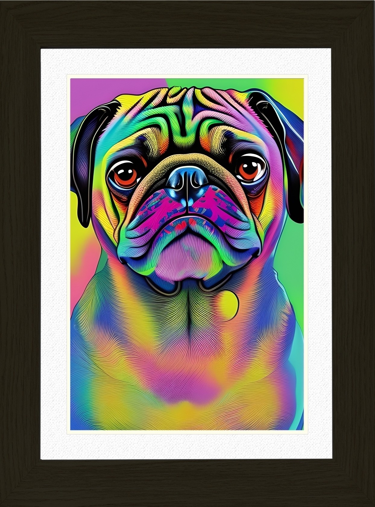 Pug Dog Picture Framed Colourful Abstract Art (30cm x 25cm Black Frame)