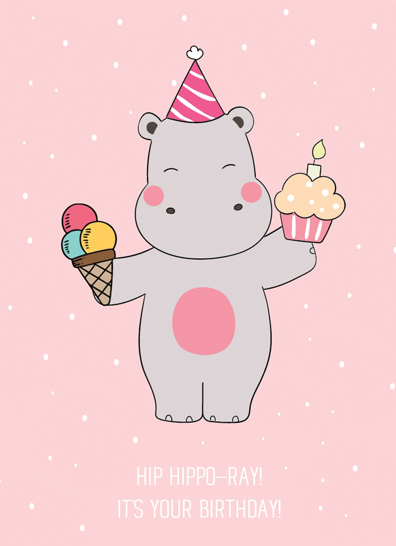 Punny Animals Hippo Birthday Funny Greeting Card (Hip Hipporay)