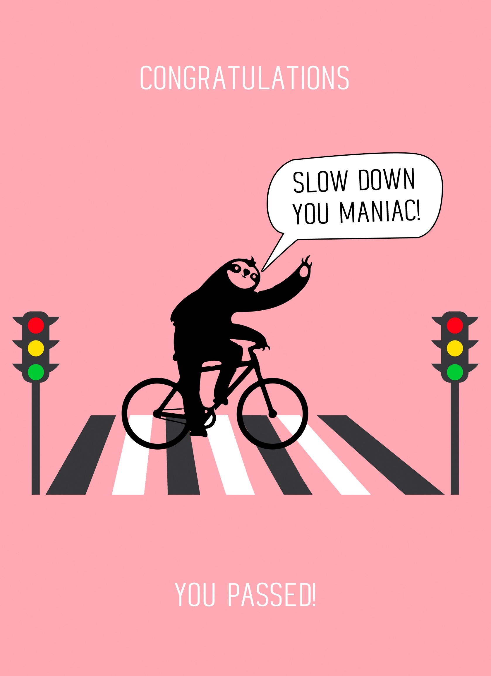 Punny Animals Sloth Driving Test Funny Greeting Card (Slow Down You Maniac)
