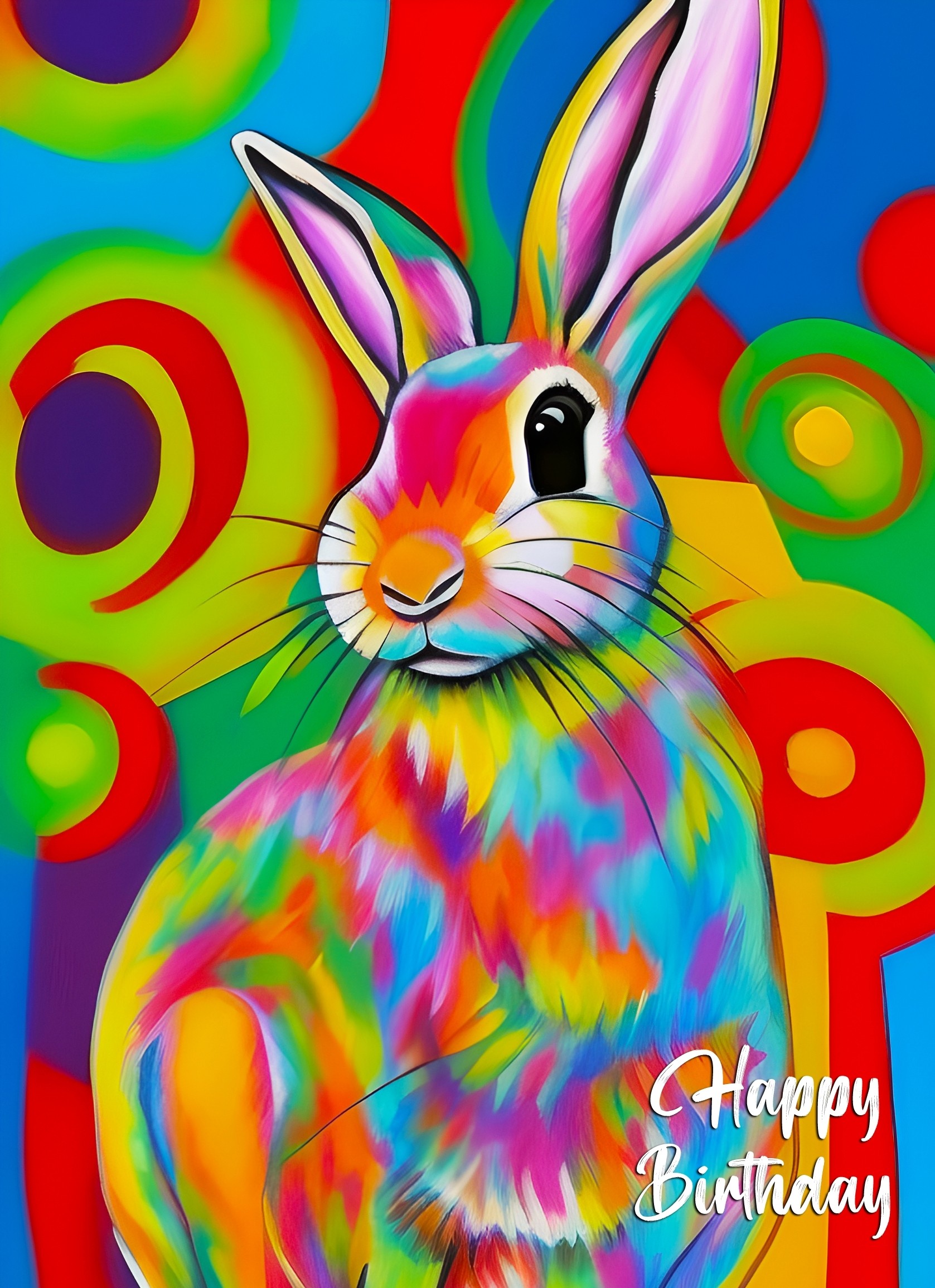 Rabbit Animal Colourful Abstract Art Birthday Card