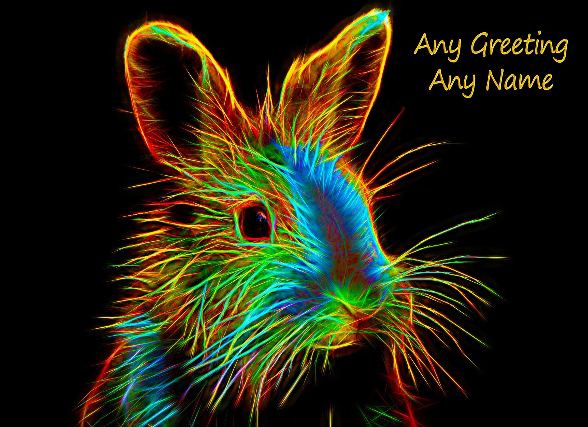 Personalised Rabbit Neon Art Greeting Card (Birthday, Christmas, Any Occasion)