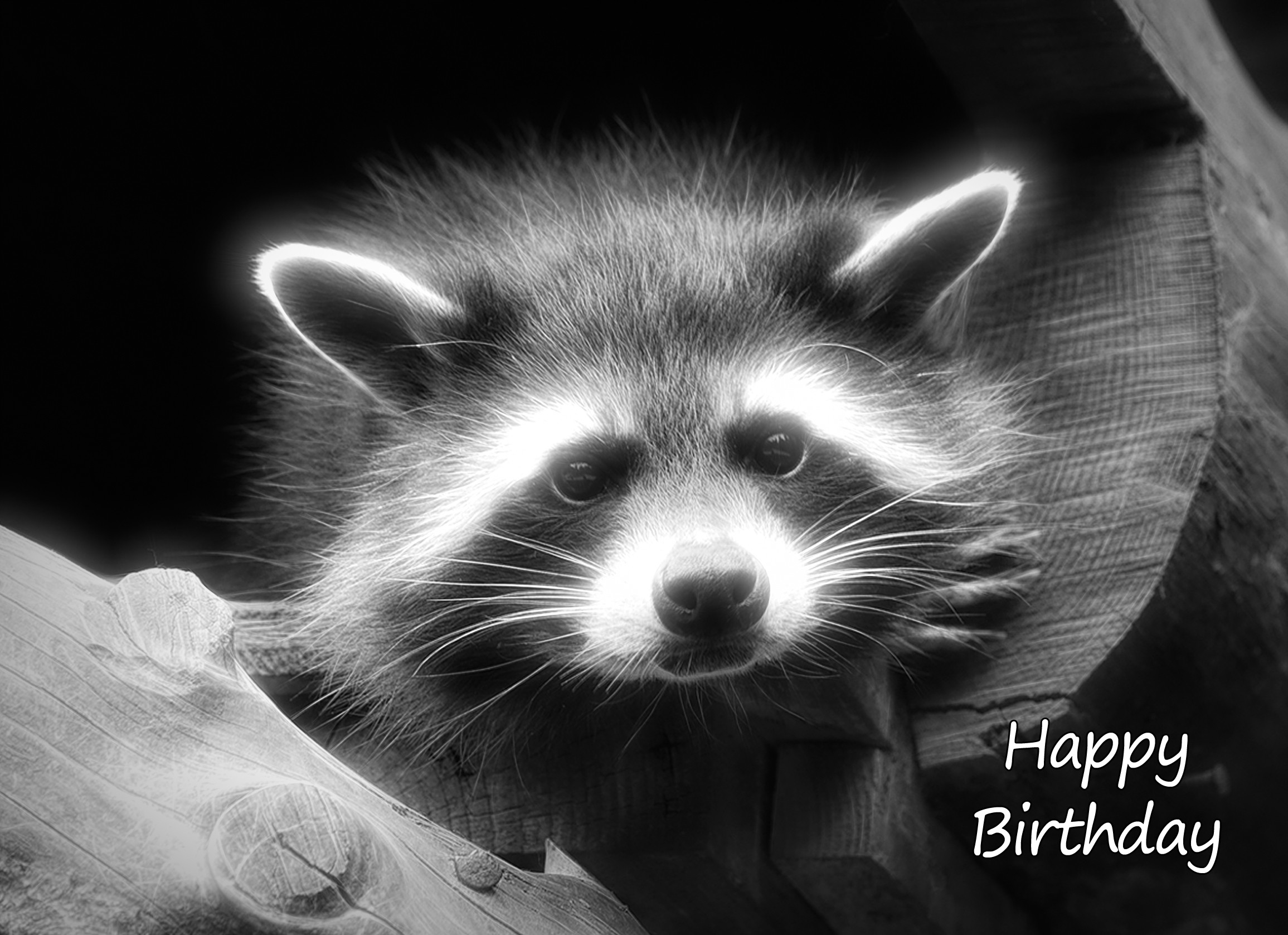 Raccoon Black and White Art Birthday Card