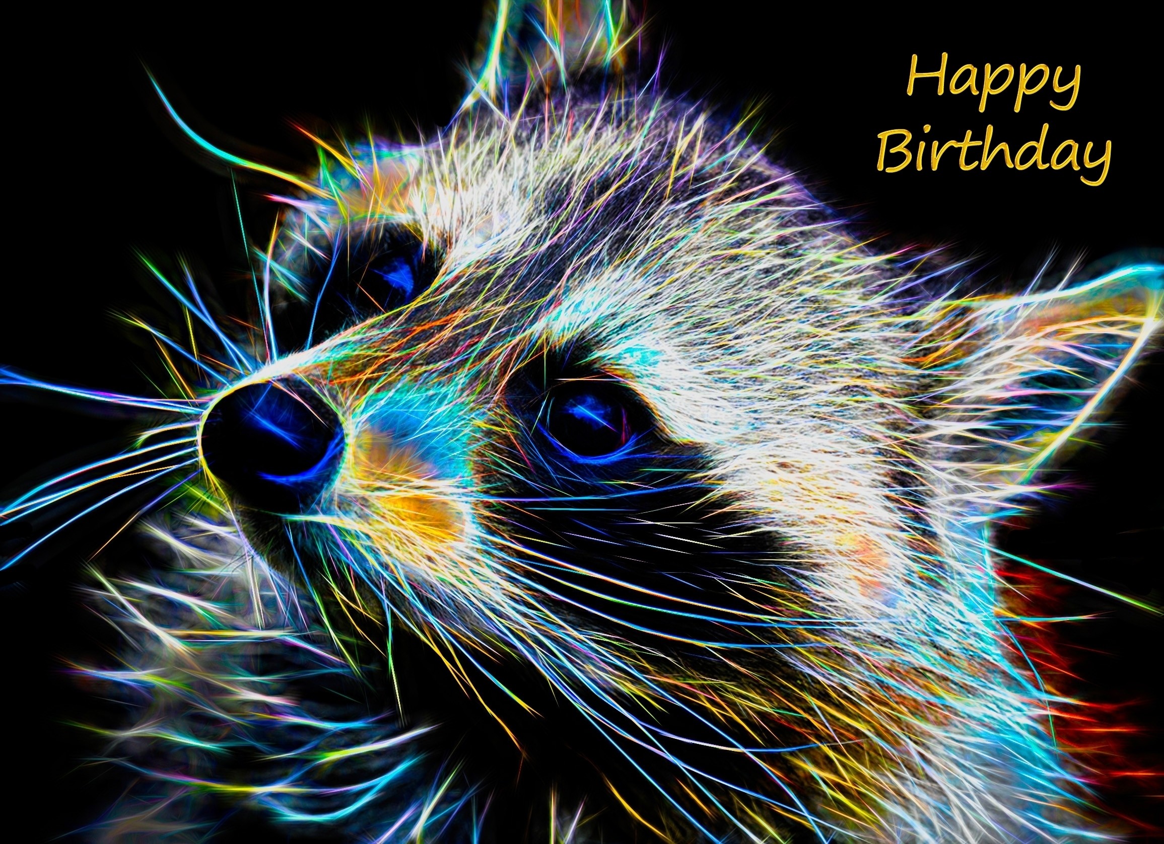 Raccoon Neon Art Birthday Card