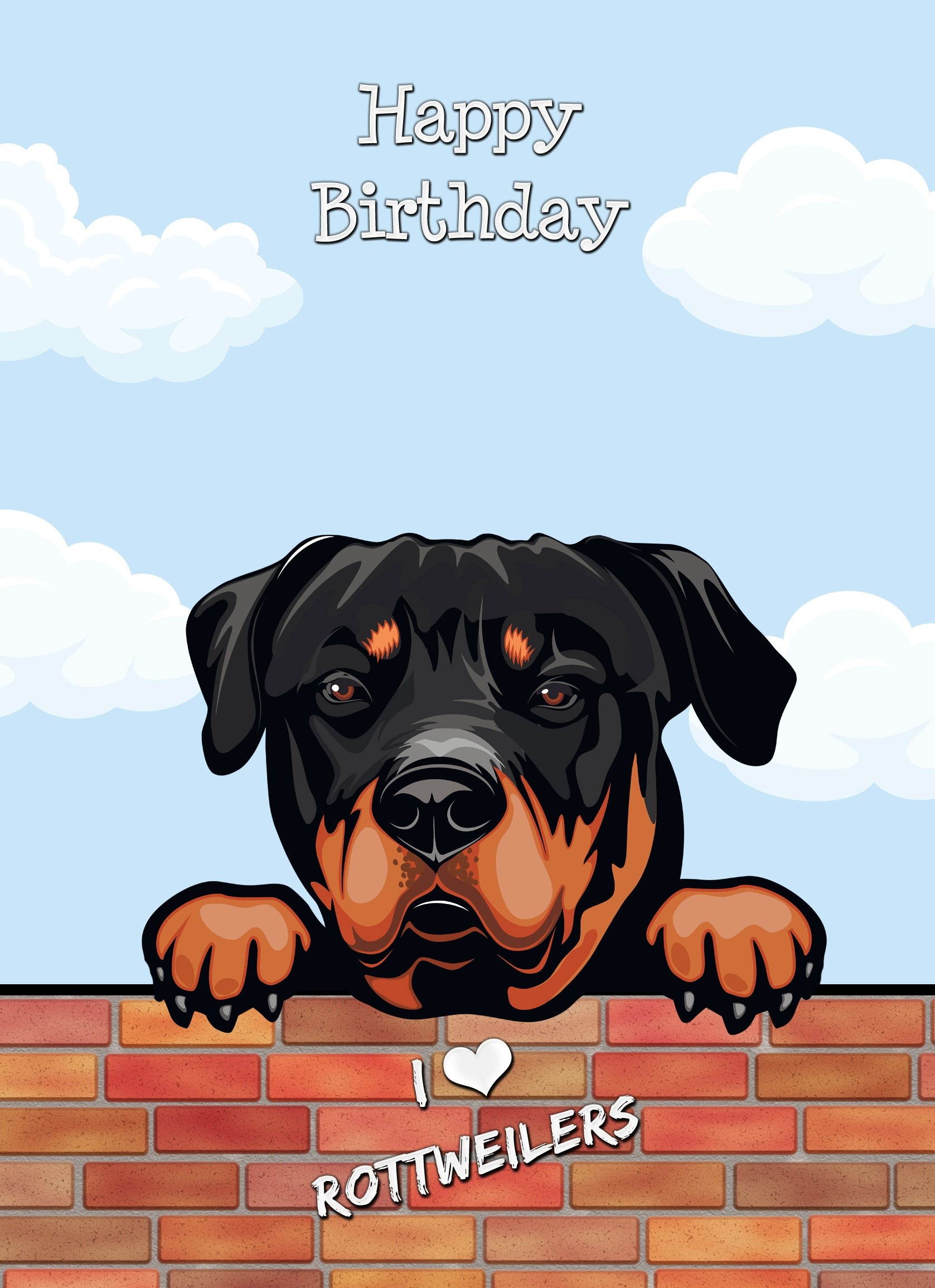 Rottweiler Dog Birthday Card (Art, Clouds)
