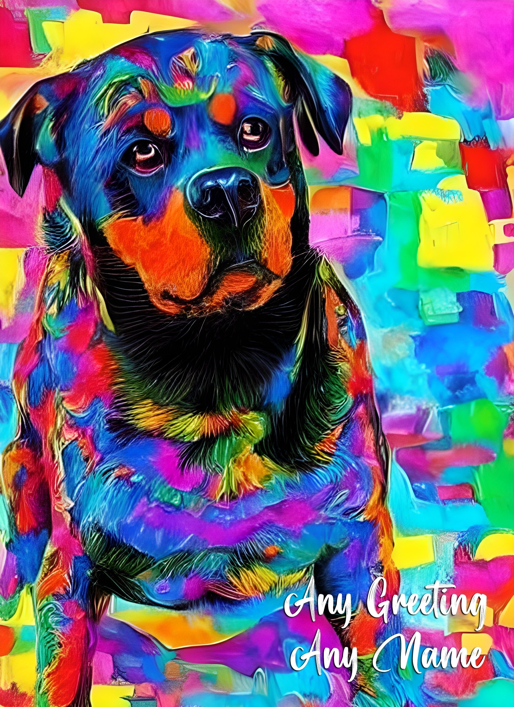 Personalised Rottweiler Dog Colourful Abstract Art Blank Greeting Card (Birthday, Fathers Day, Any Occasion)