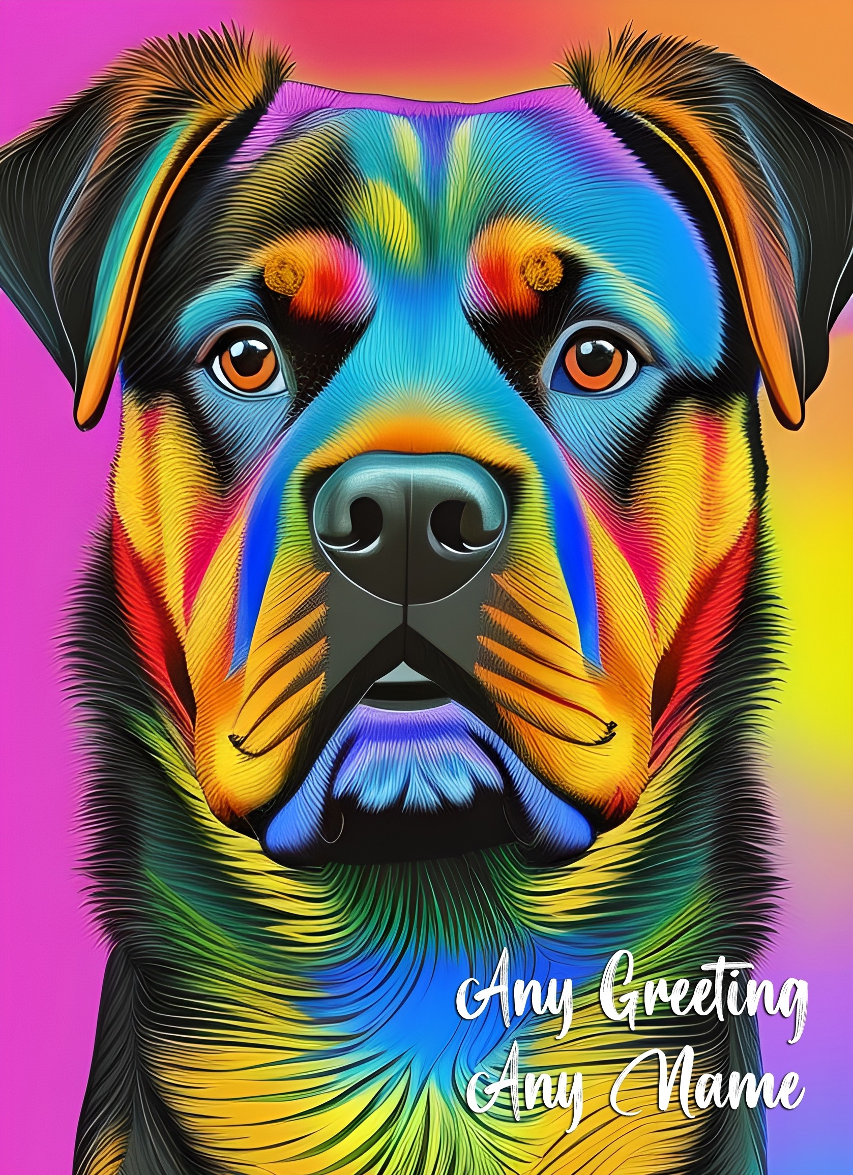 Personalised Rottweiler Dog Colourful Abstract Art Greeting Card (Birthday, Fathers Day, Any Occasion)