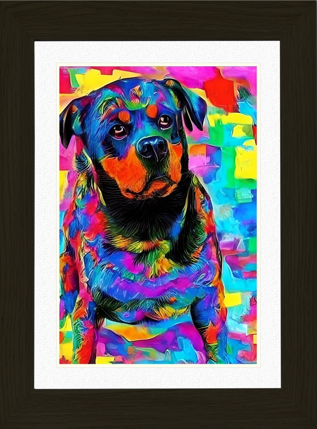 Rottweiler Dog Picture Framed Colourful Abstract Art (A3 Black Frame)