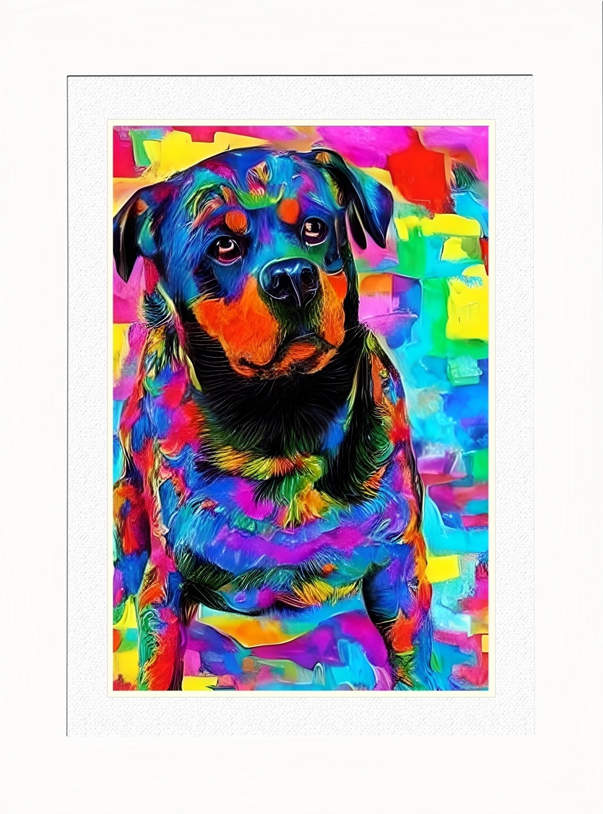 Rottweiler Dog Picture Framed Colourful Abstract Art (A3 White Frame)