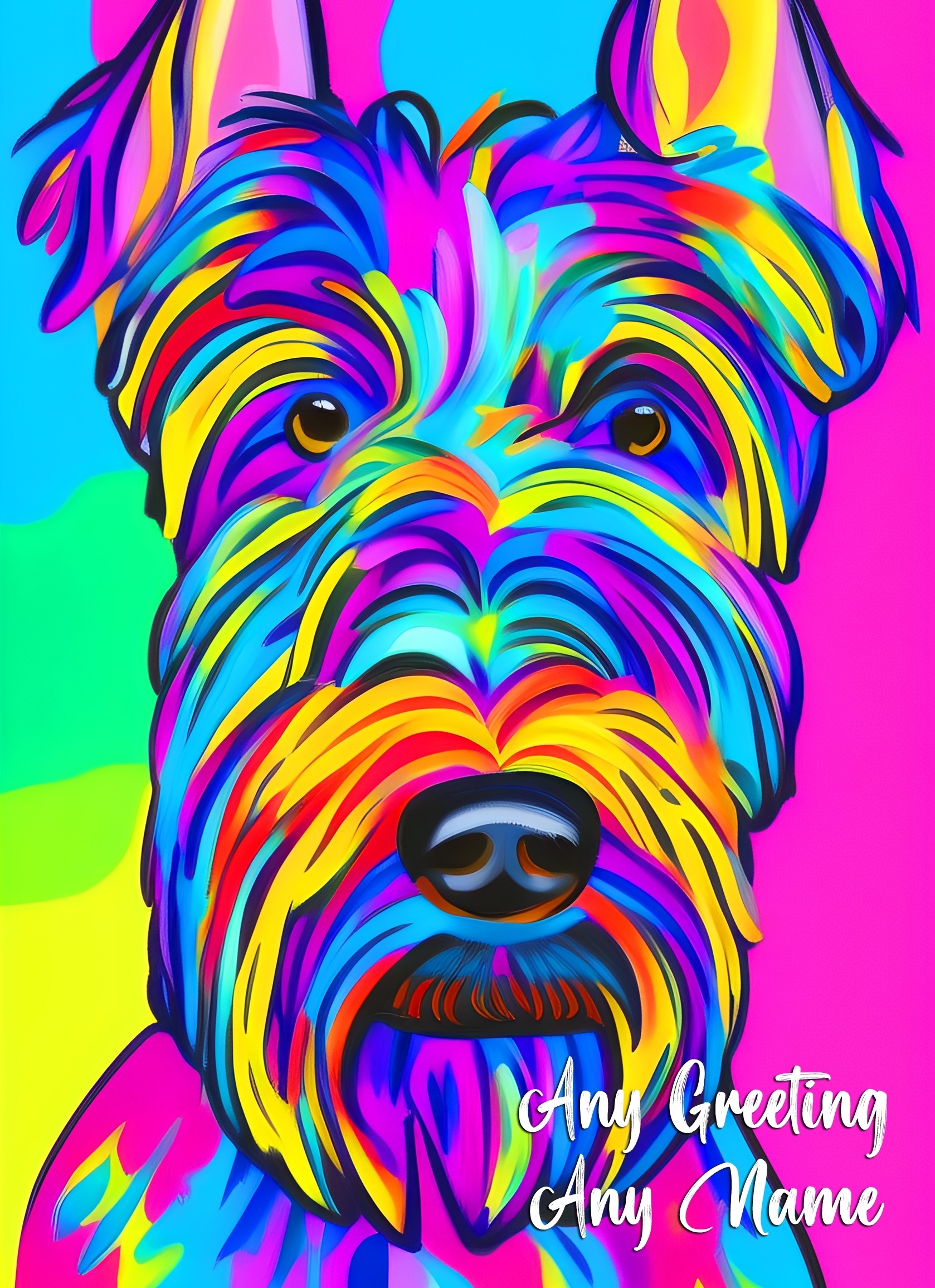 Personalised Scottish Terrier Dog Colourful Abstract Art Blank Greeting Card (Birthday, Fathers Day, Any Occasion)