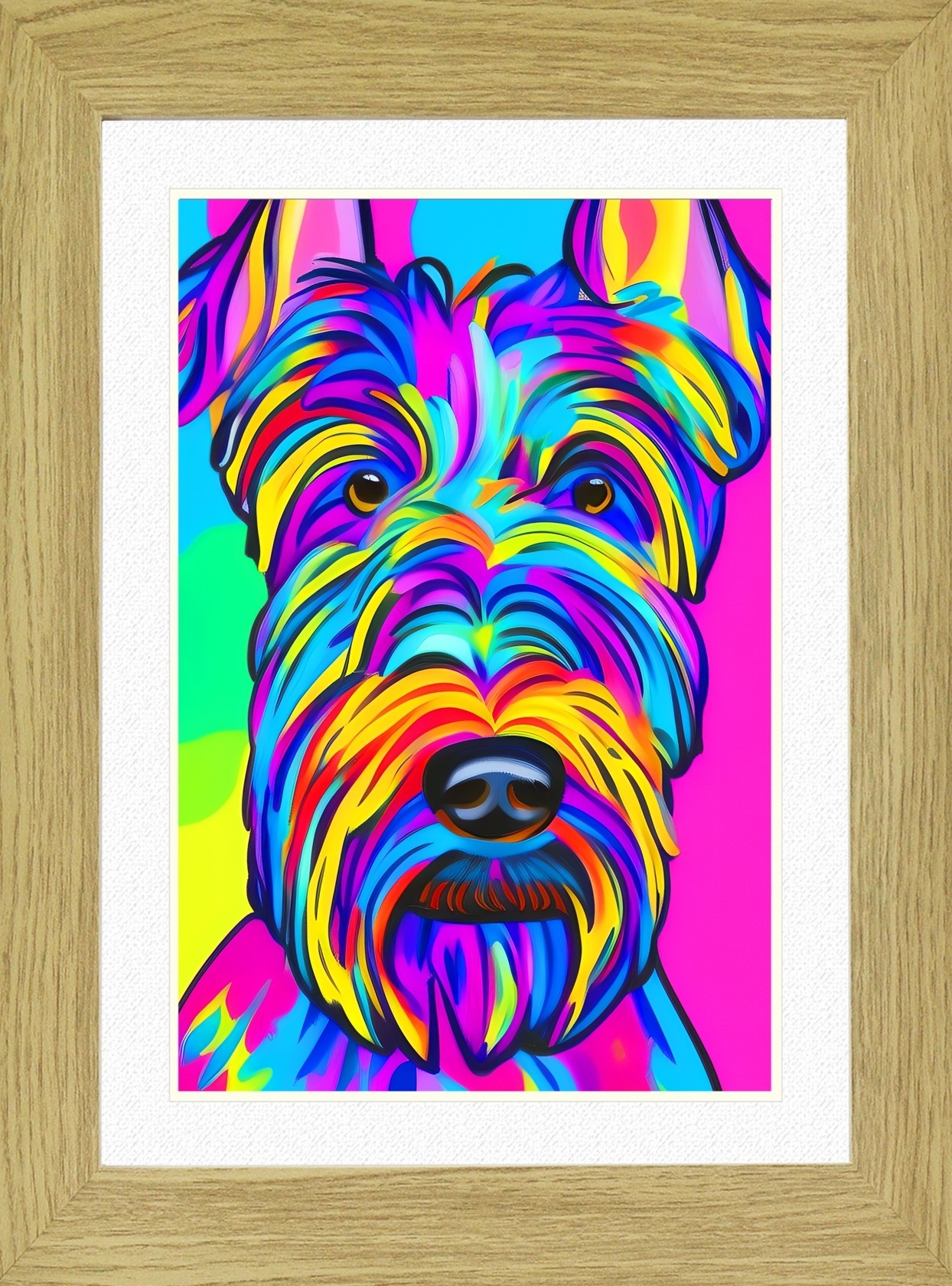 Scottish Terrier Dog Picture Framed Colourful Abstract Art (A3 Light Oak Frame)