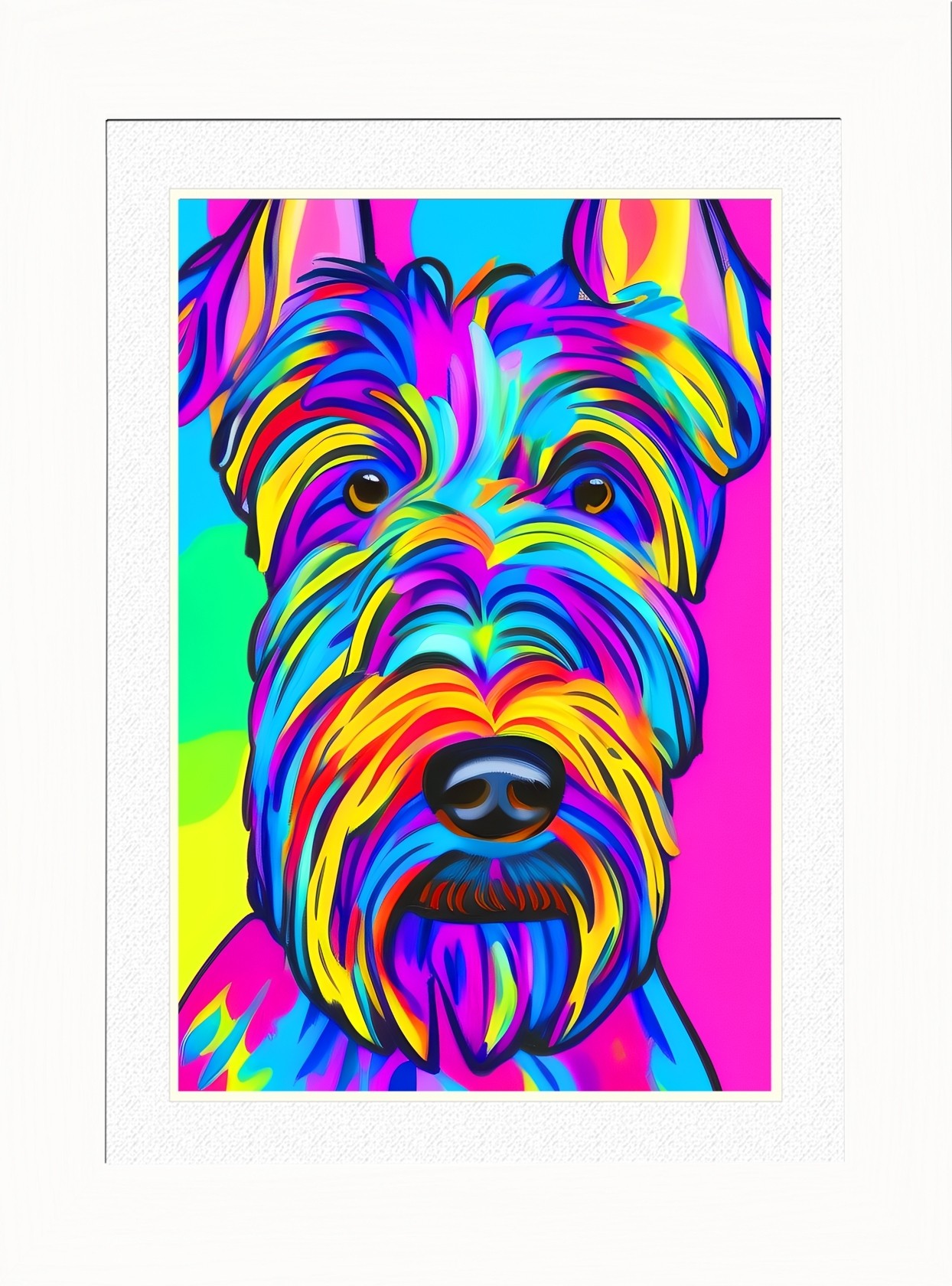 Scottish Terrier Dog Picture Framed Colourful Abstract Art (25cm x 20cm White Frame)