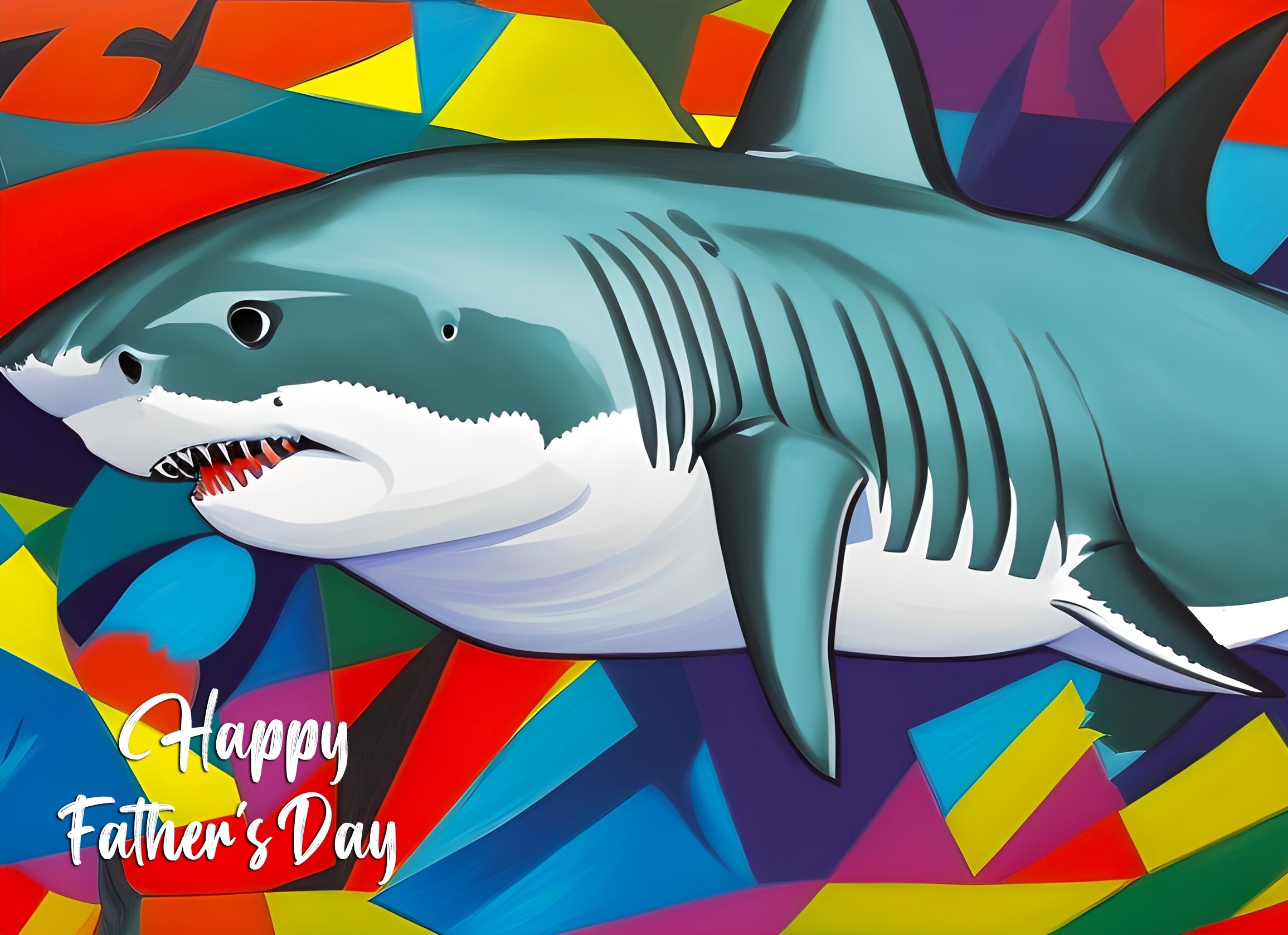Shark Animal Colourful Abstract Art Fathers Day Card