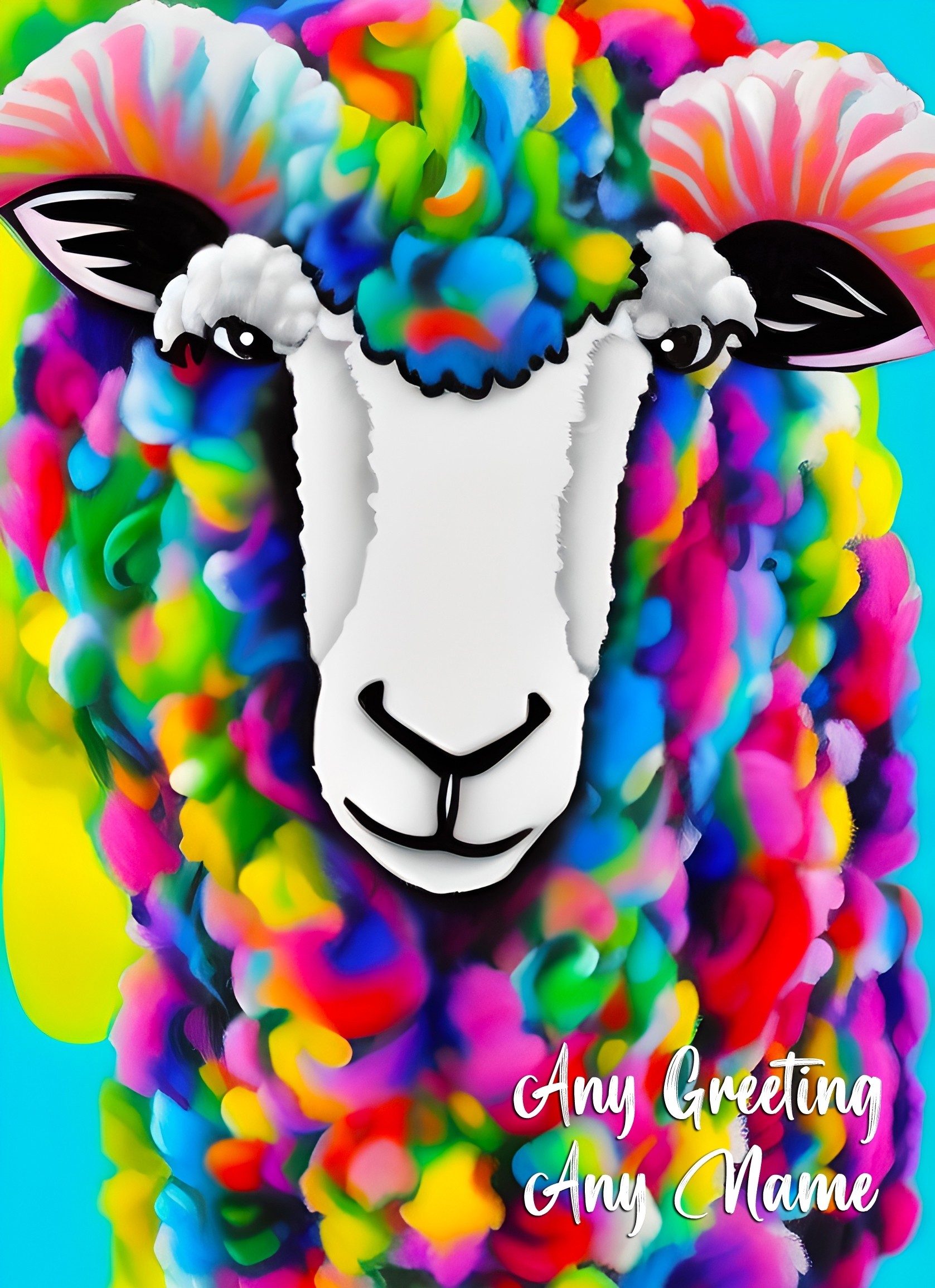Personalised Sheep Animal Colourful Abstract Art Greeting Card (Birthday, Fathers Day, Any Occasion)
