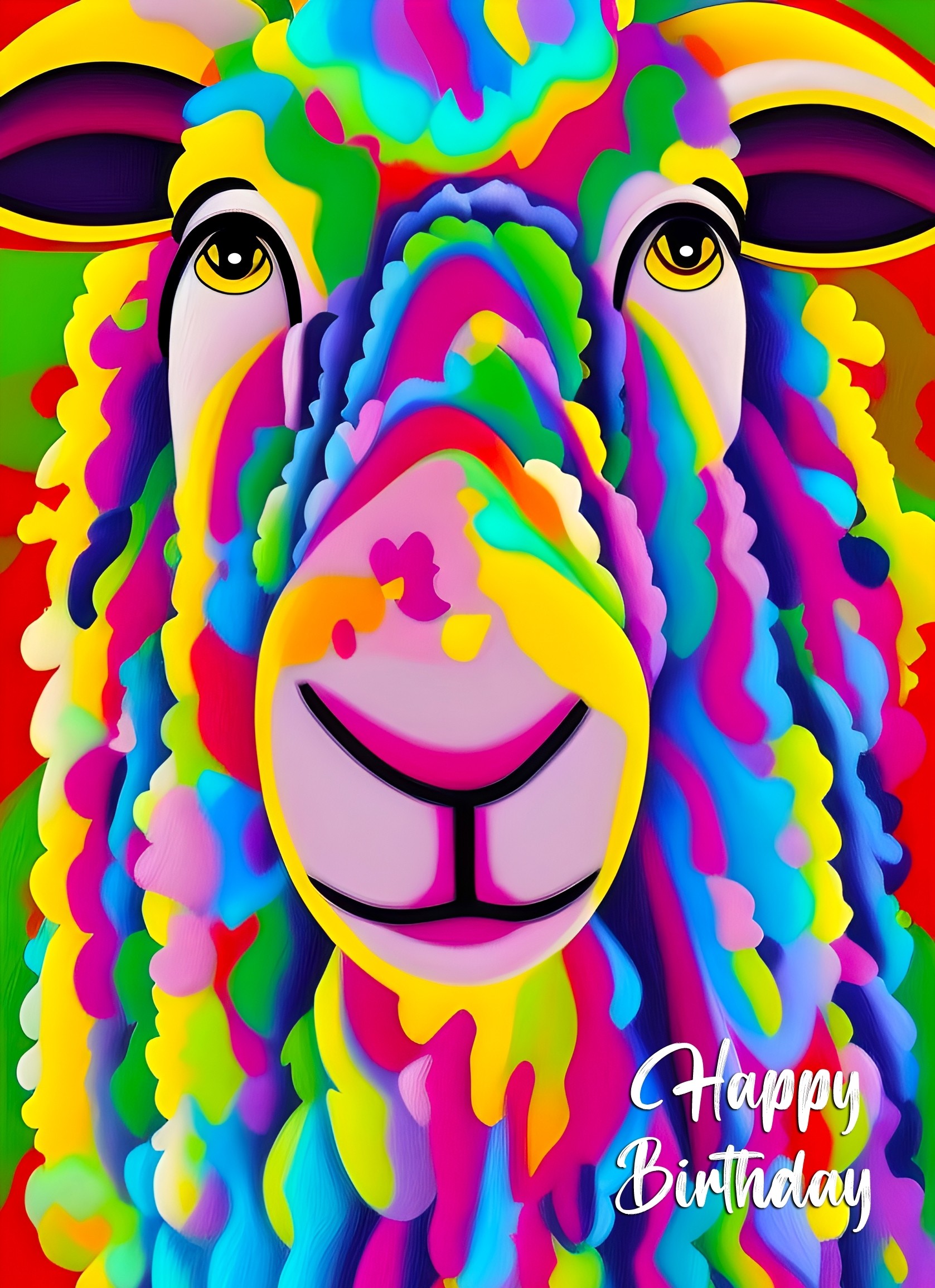 Sheep Animal Colourful Abstract Art Birthday Card