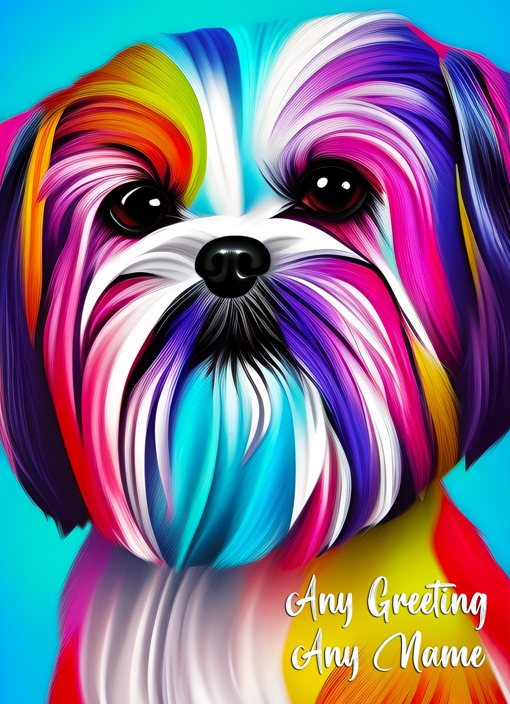 Personalised Shih Tzu Dog Colourful Abstract Art Blank Greeting Card (Birthday, Fathers Day, Any Occasion)