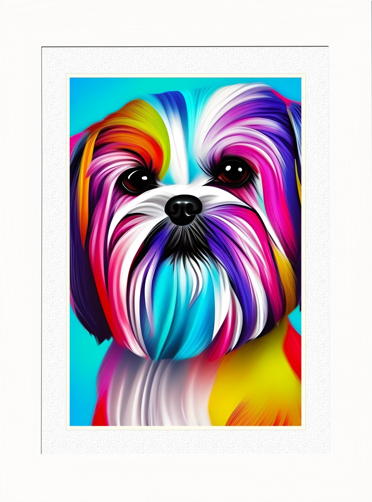 Shih Tzu Dog Picture Framed Colourful Abstract Art (A4 White Frame)