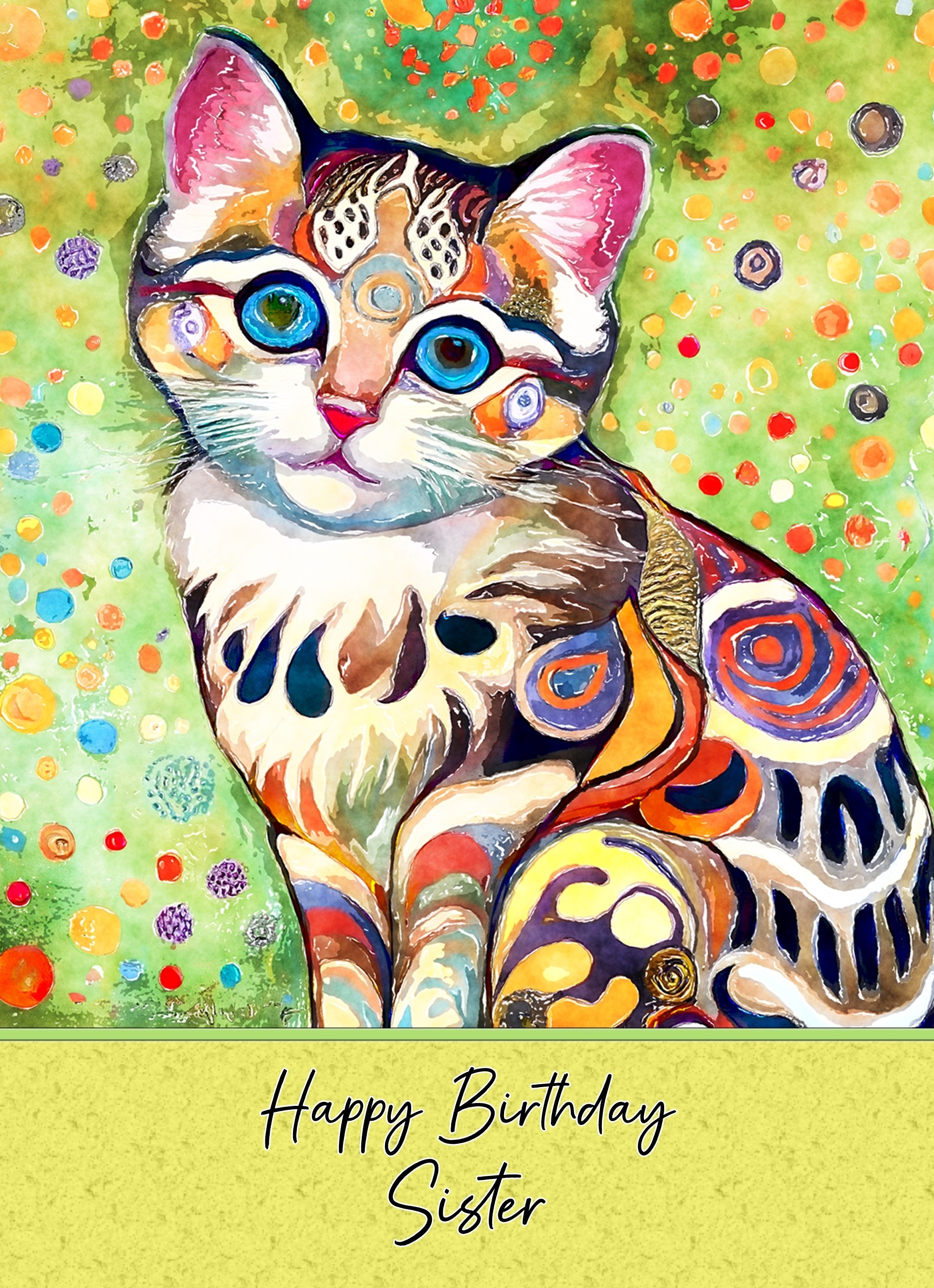 Birthday Card For Sister (Cat Art Painting)