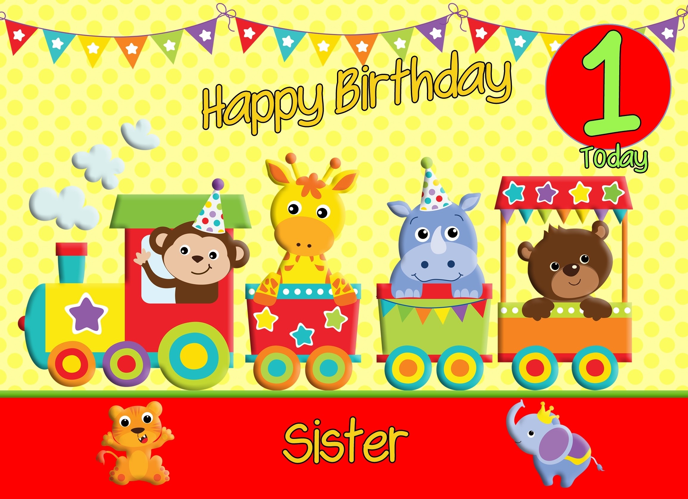 1st Birthday Card for Sister (Train Yellow)