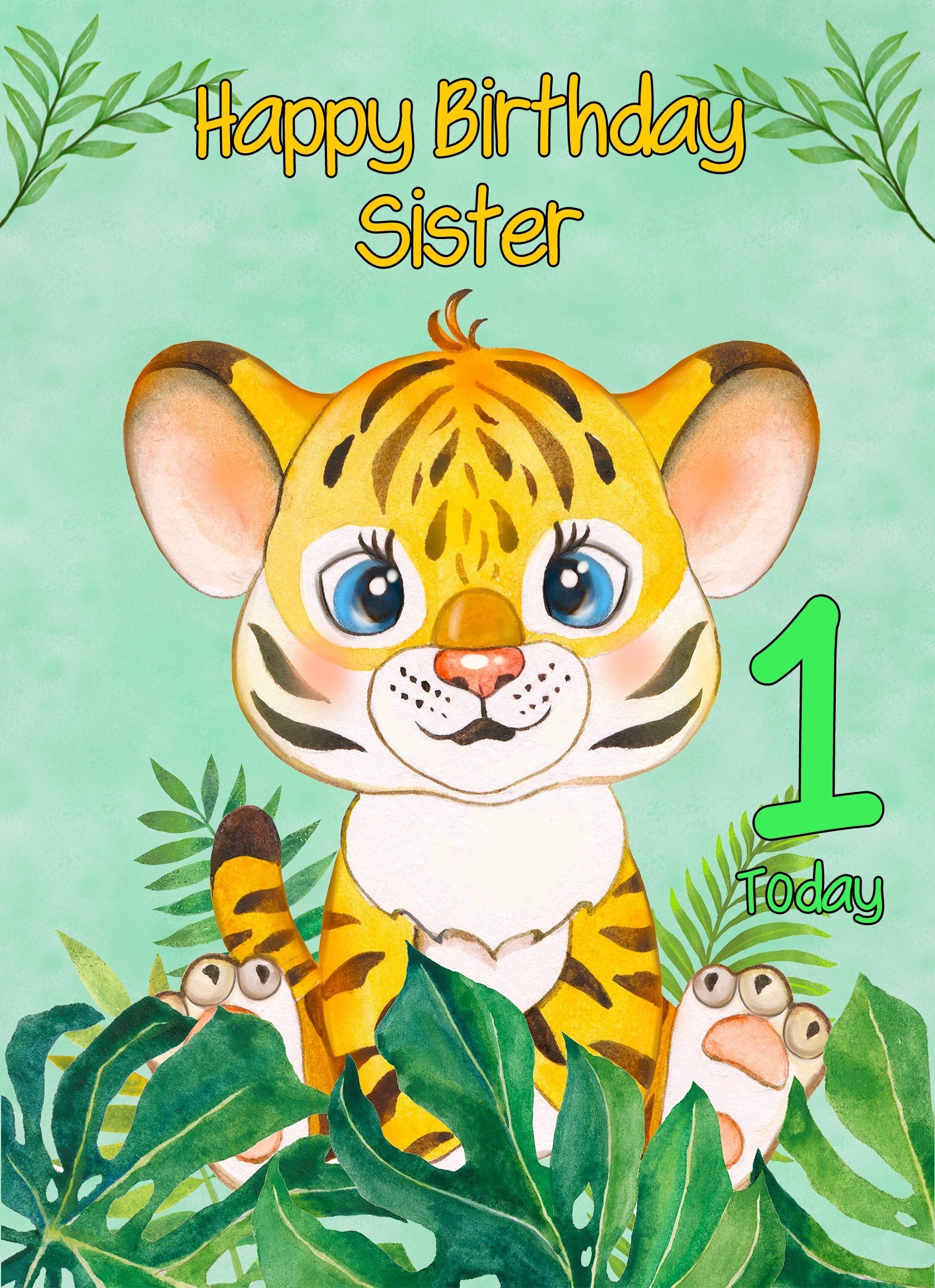 1st Birthday Card for Sister (Tiger)