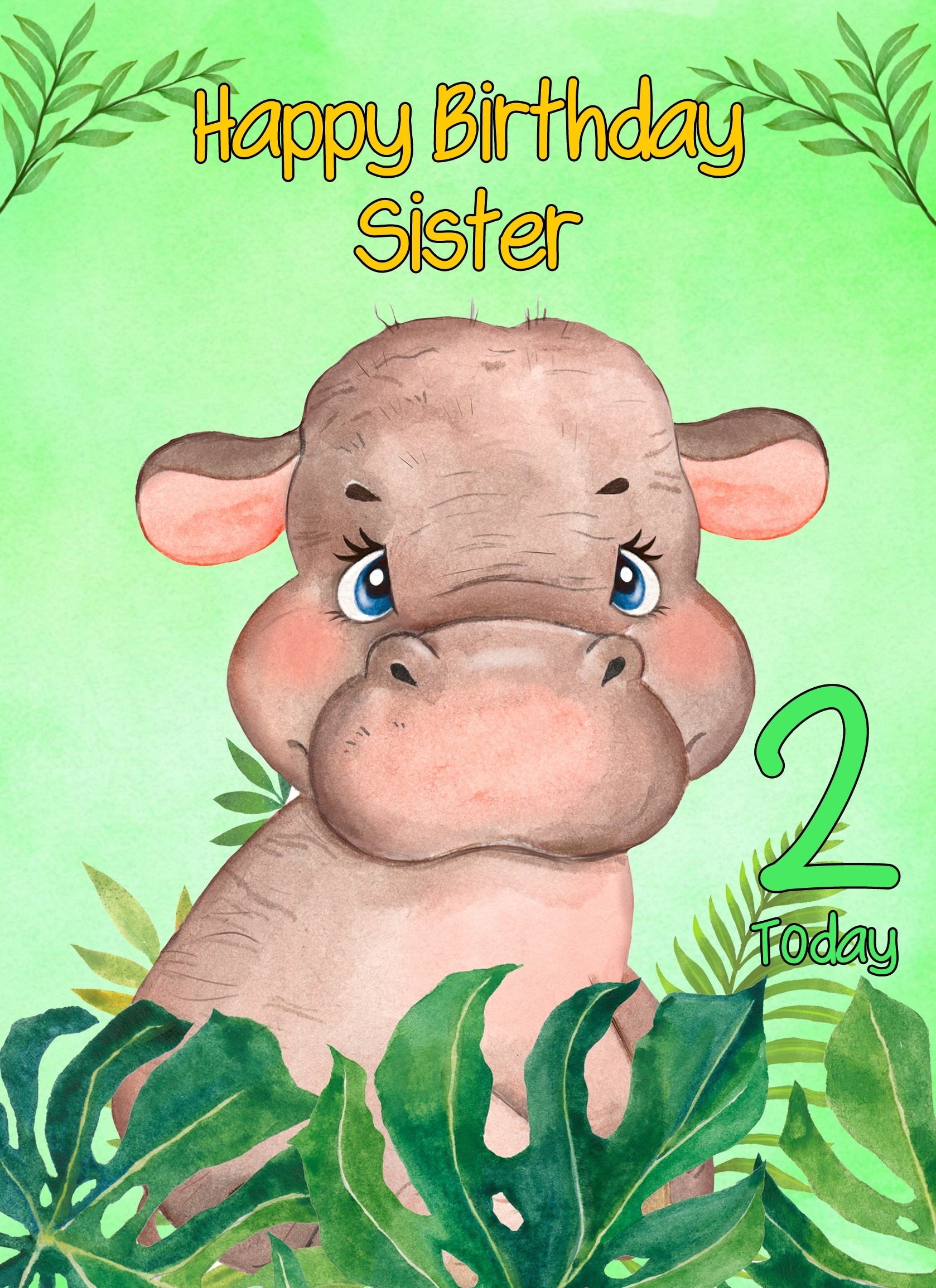 2nd Birthday Card for Sister (Hippo)