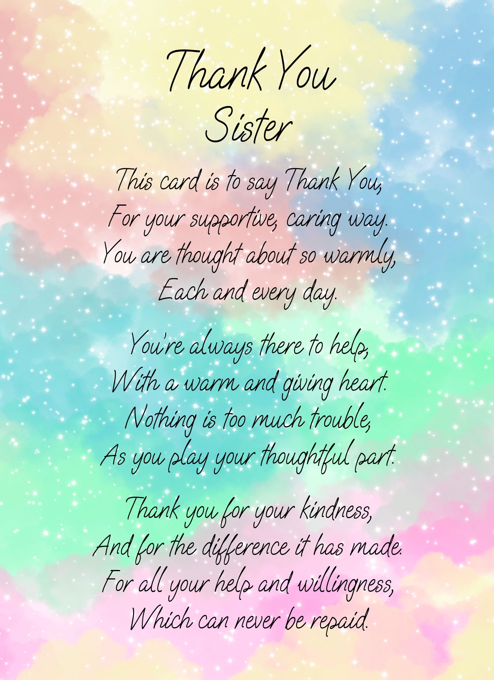 Thank You Poem Verse Card For Sister