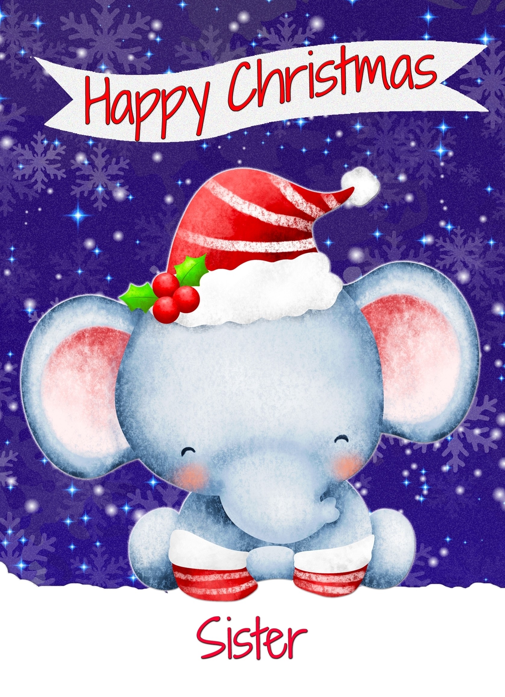 Christmas Card For Sister (Happy Christmas, Elephant)