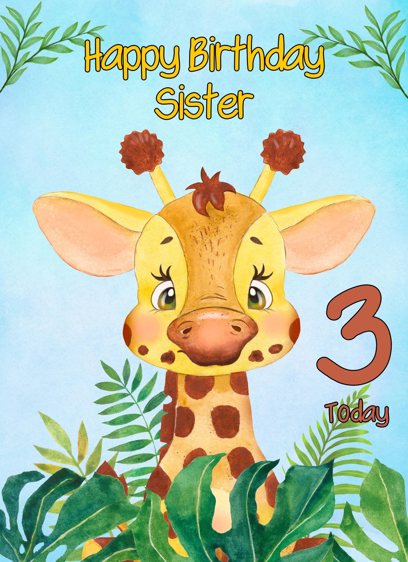 3rd Birthday Card for Sister (Giraffe)