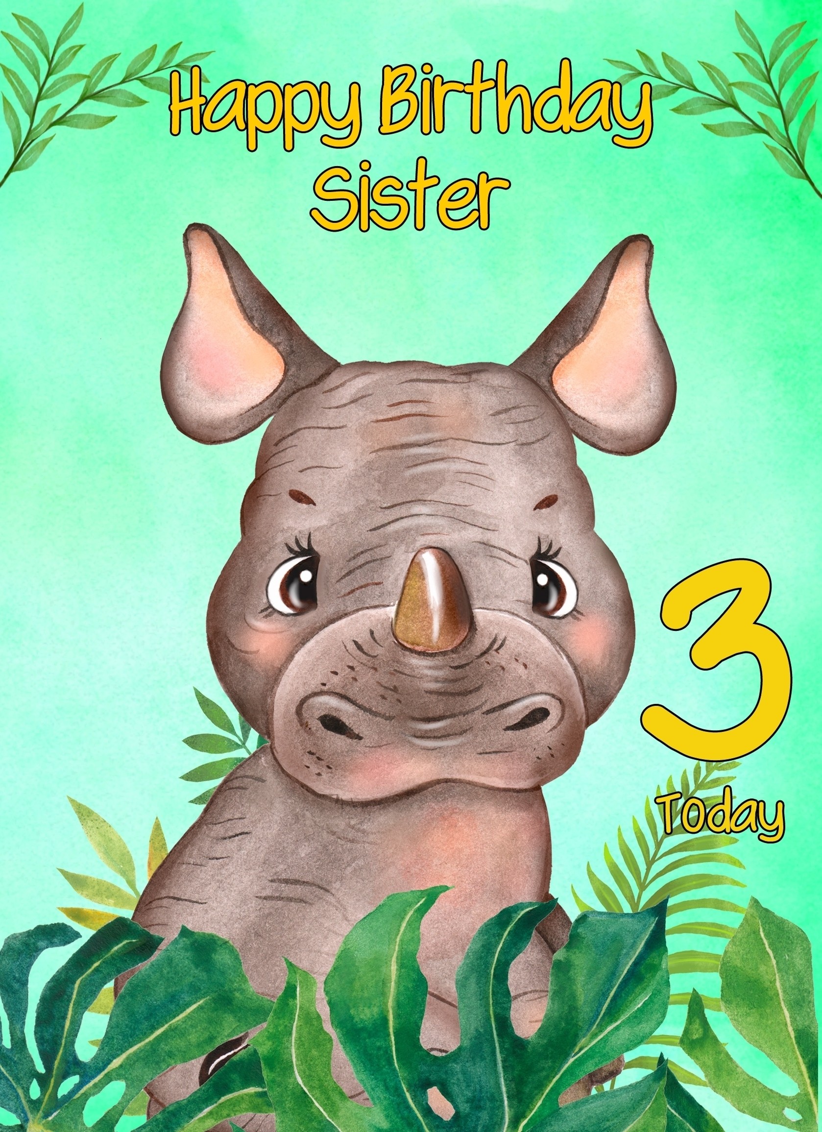 3rd Birthday Card for Sister (Rhino)