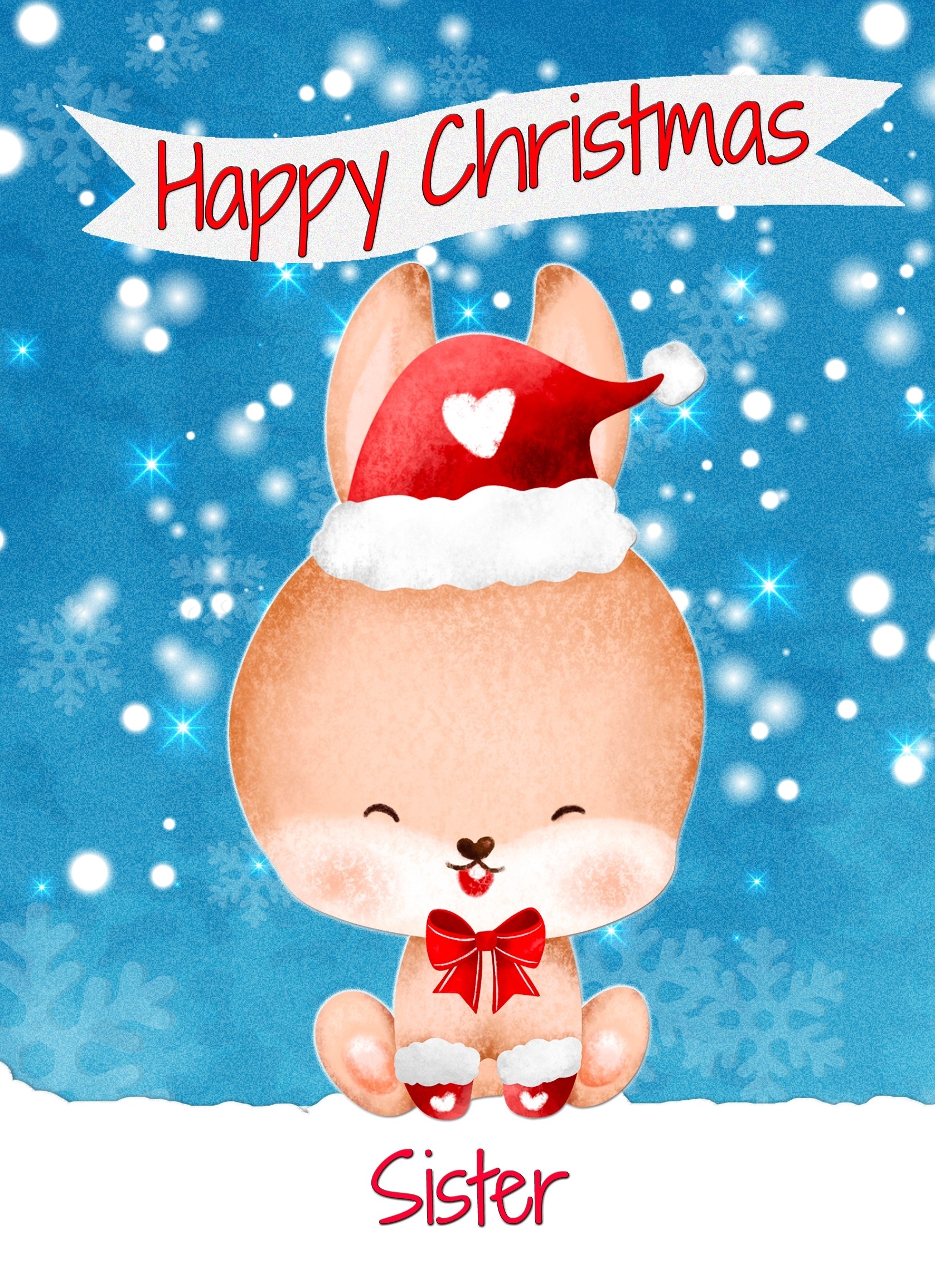 Christmas Card For Sister (Happy Christmas, Rabbit)
