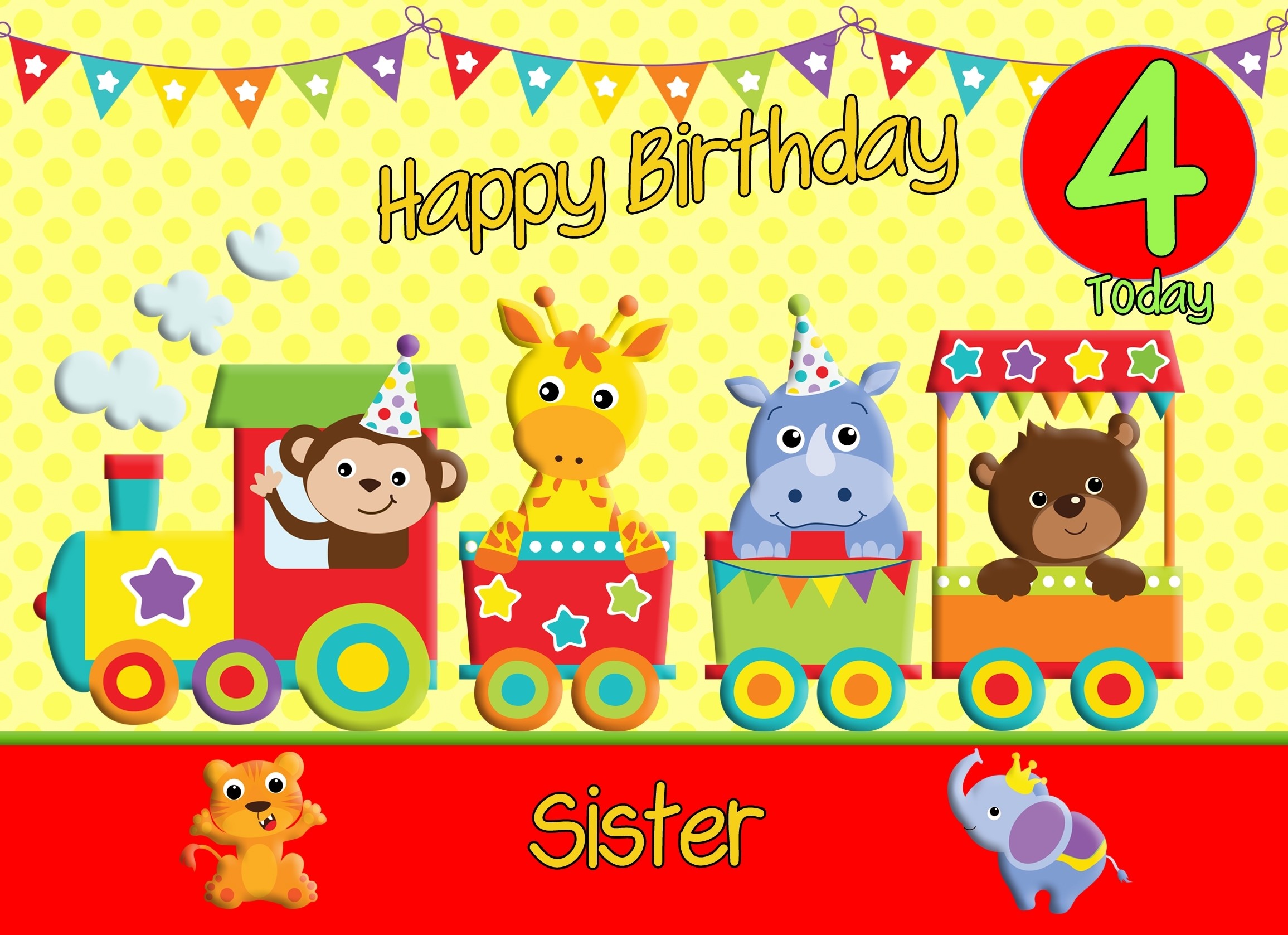 4th Birthday Card for Sister (Train Yellow)
