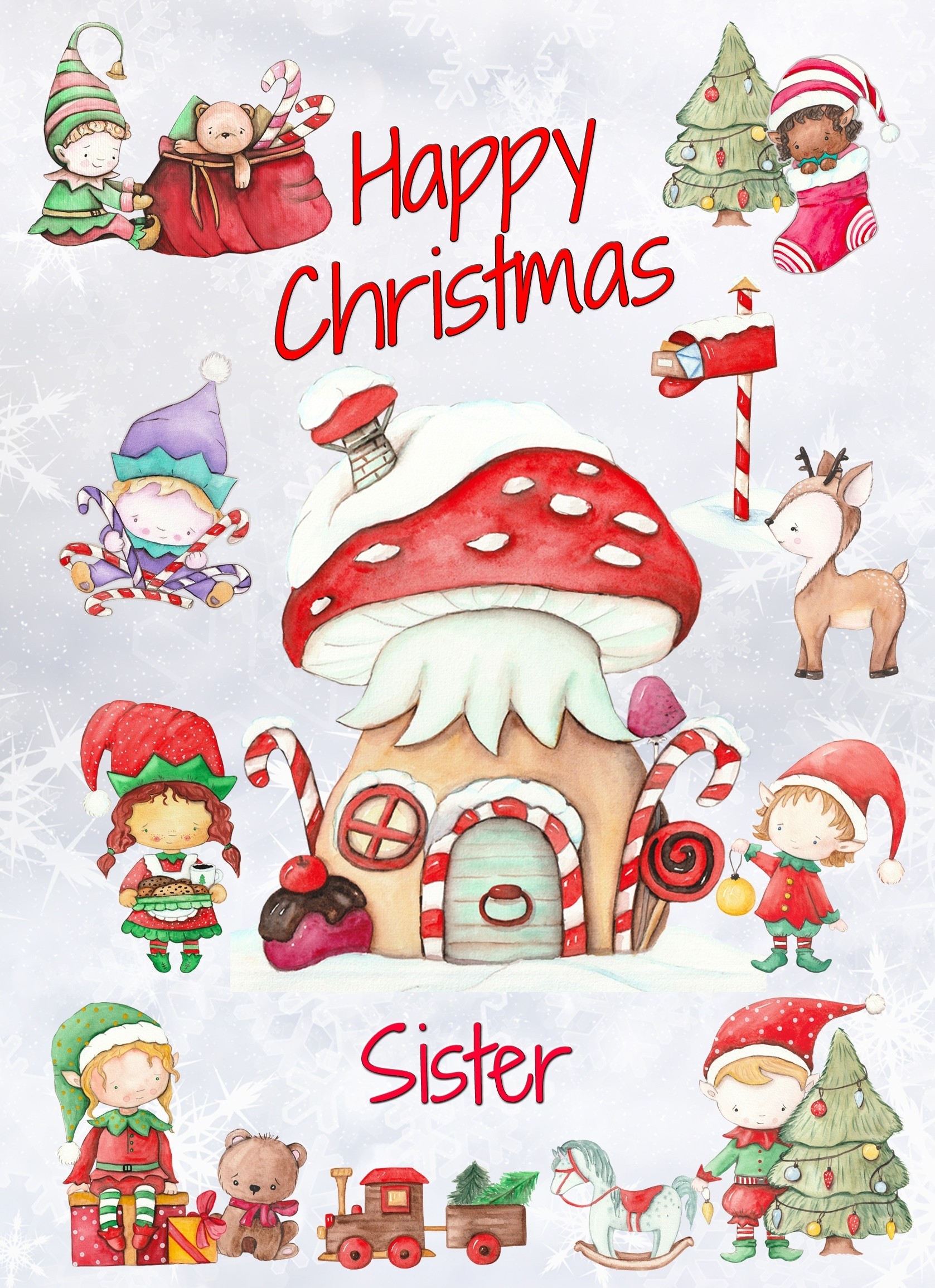 Christmas Card For Sister (Elf, White)