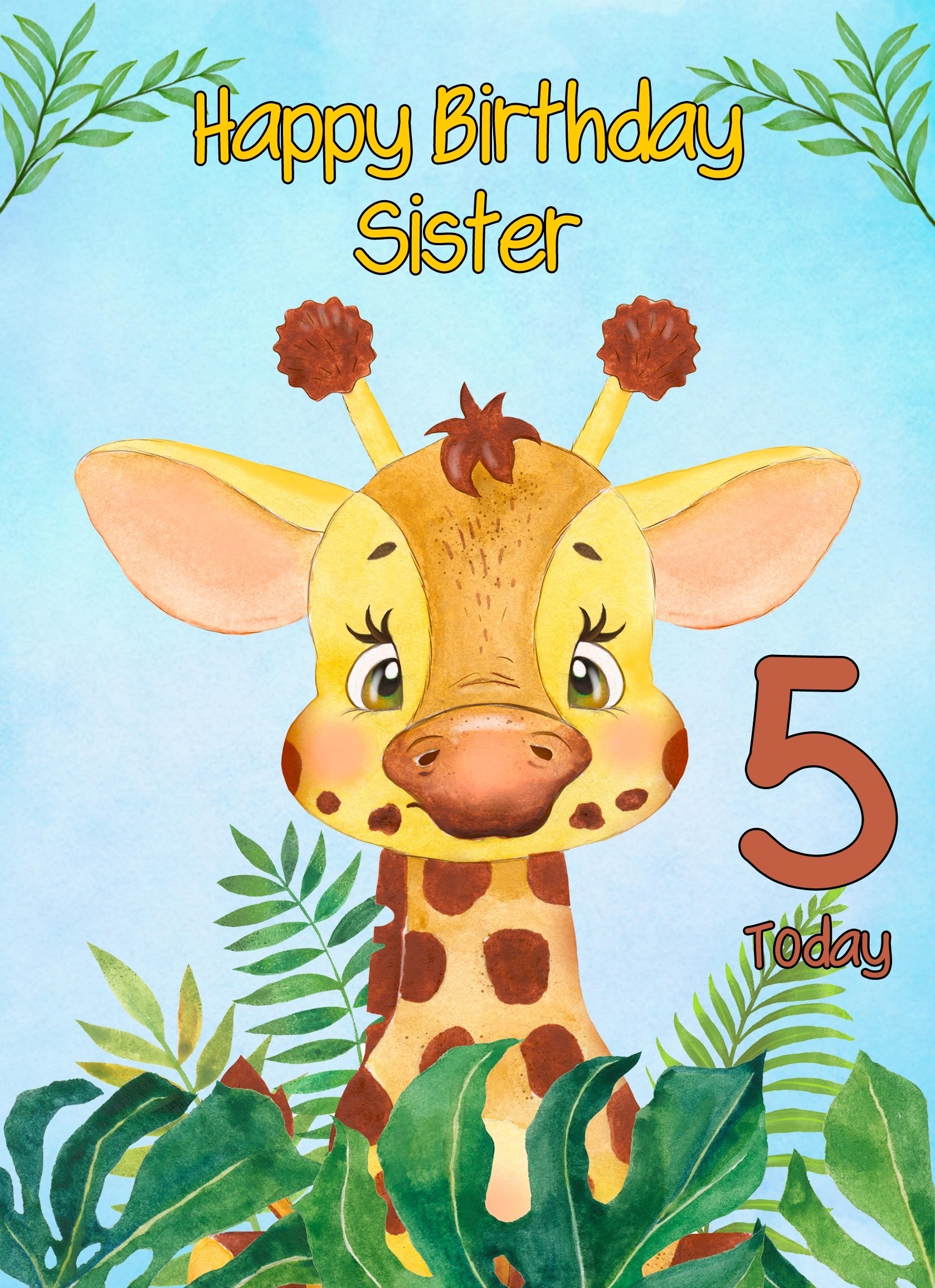 5th Birthday Card for Sister (Giraffe)