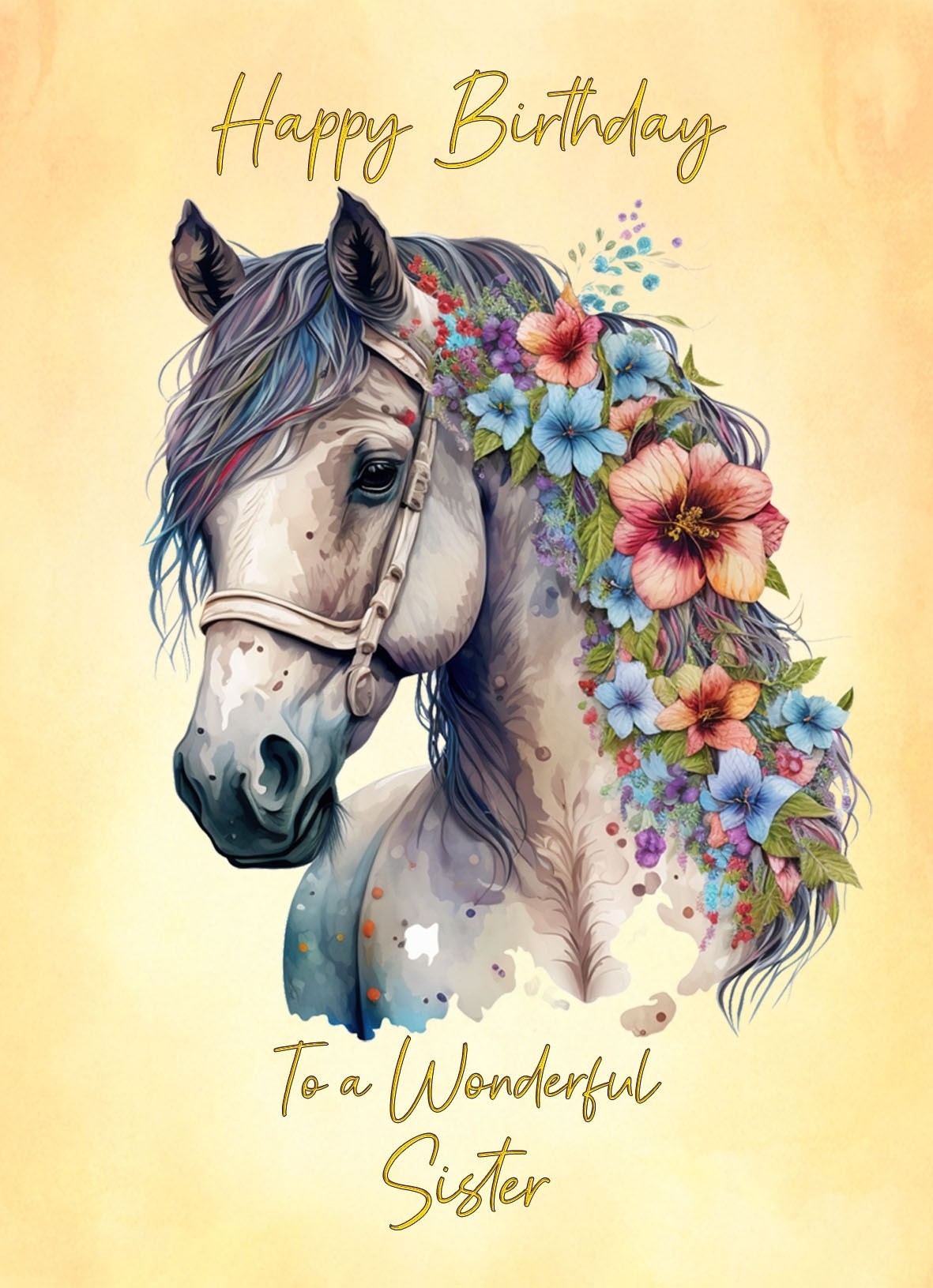 Horse Art Birthday Card For Sister (Design 1)