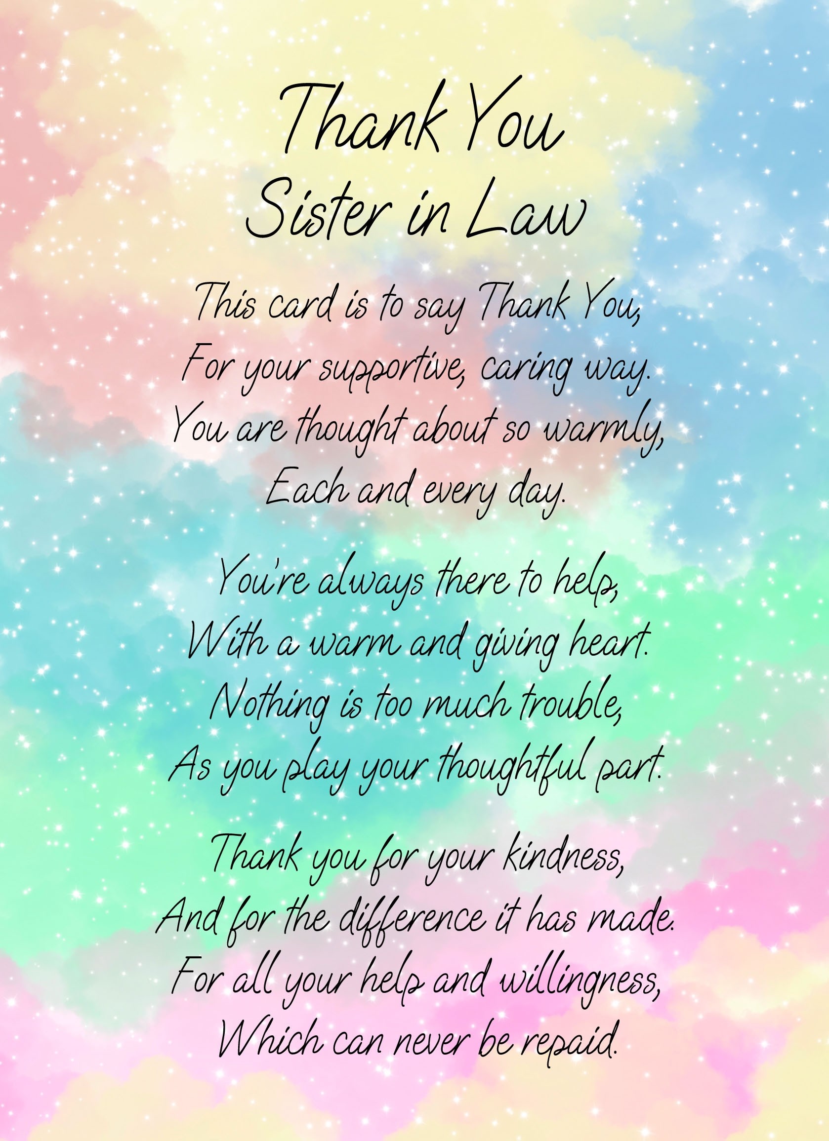 Thank You Poem Verse Card For Sister in Law