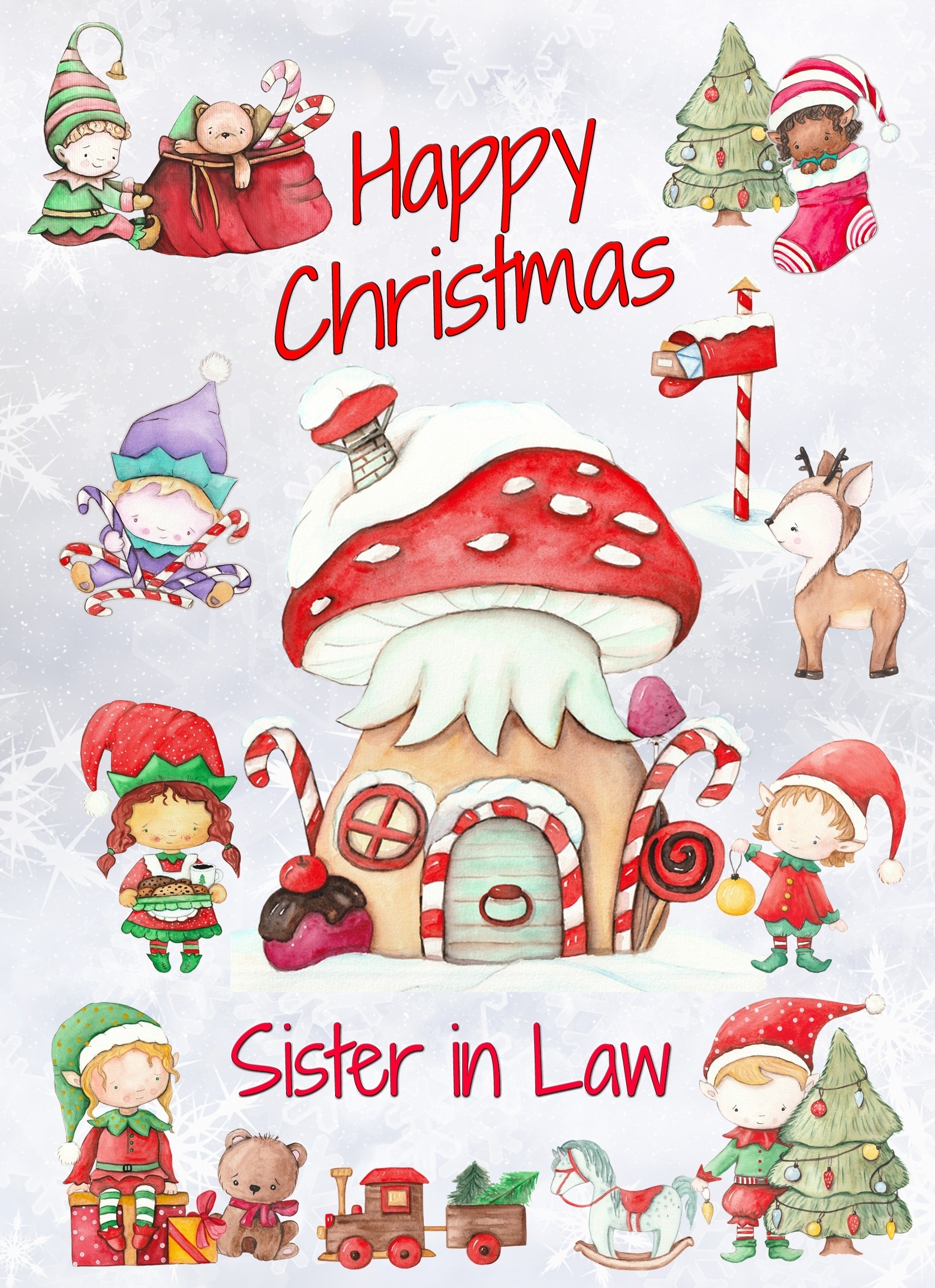 Christmas Card For Sister in Law (Elf, White)
