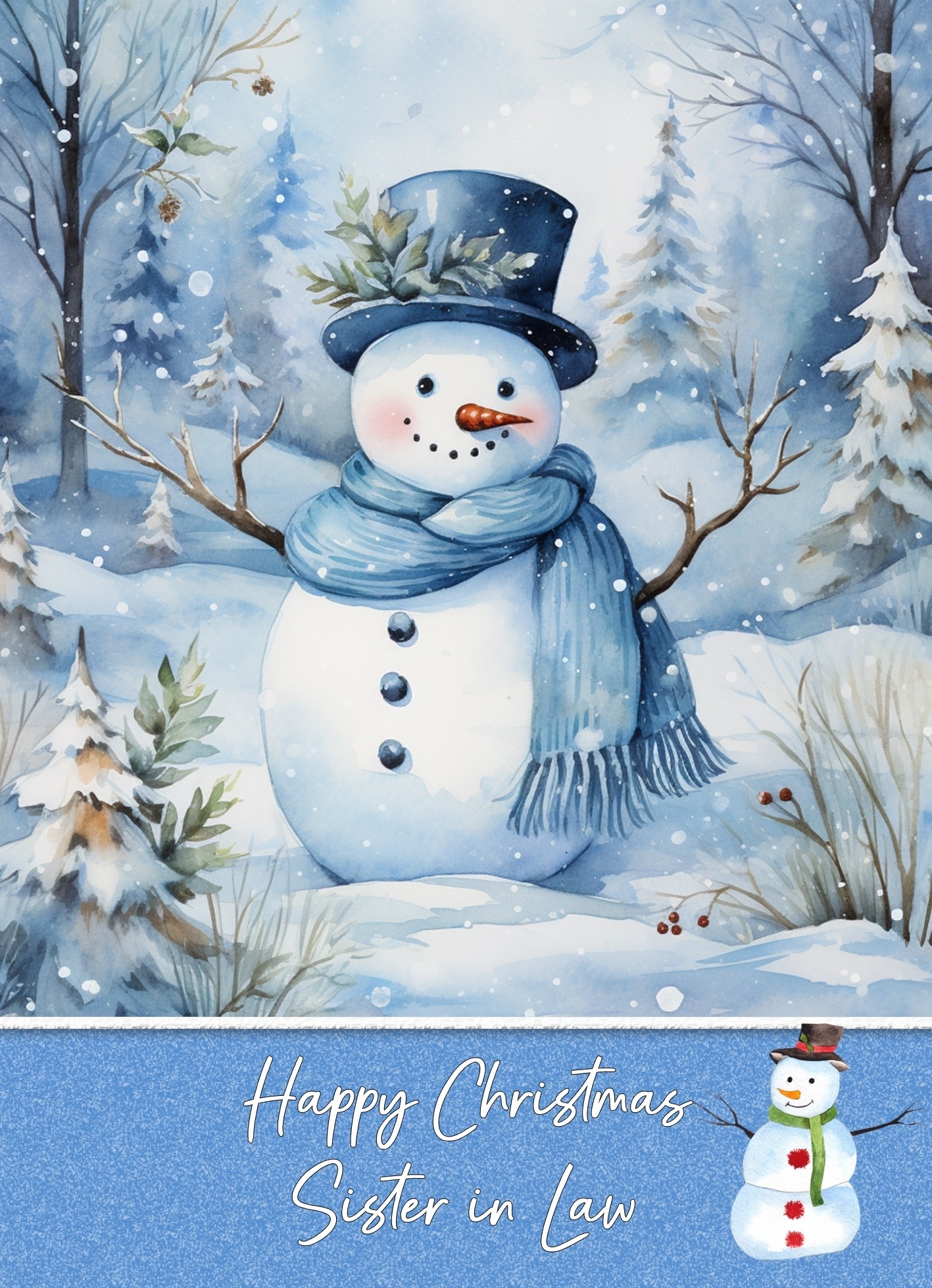 Christmas Card For Sister in Law (Snowman, Design 8)