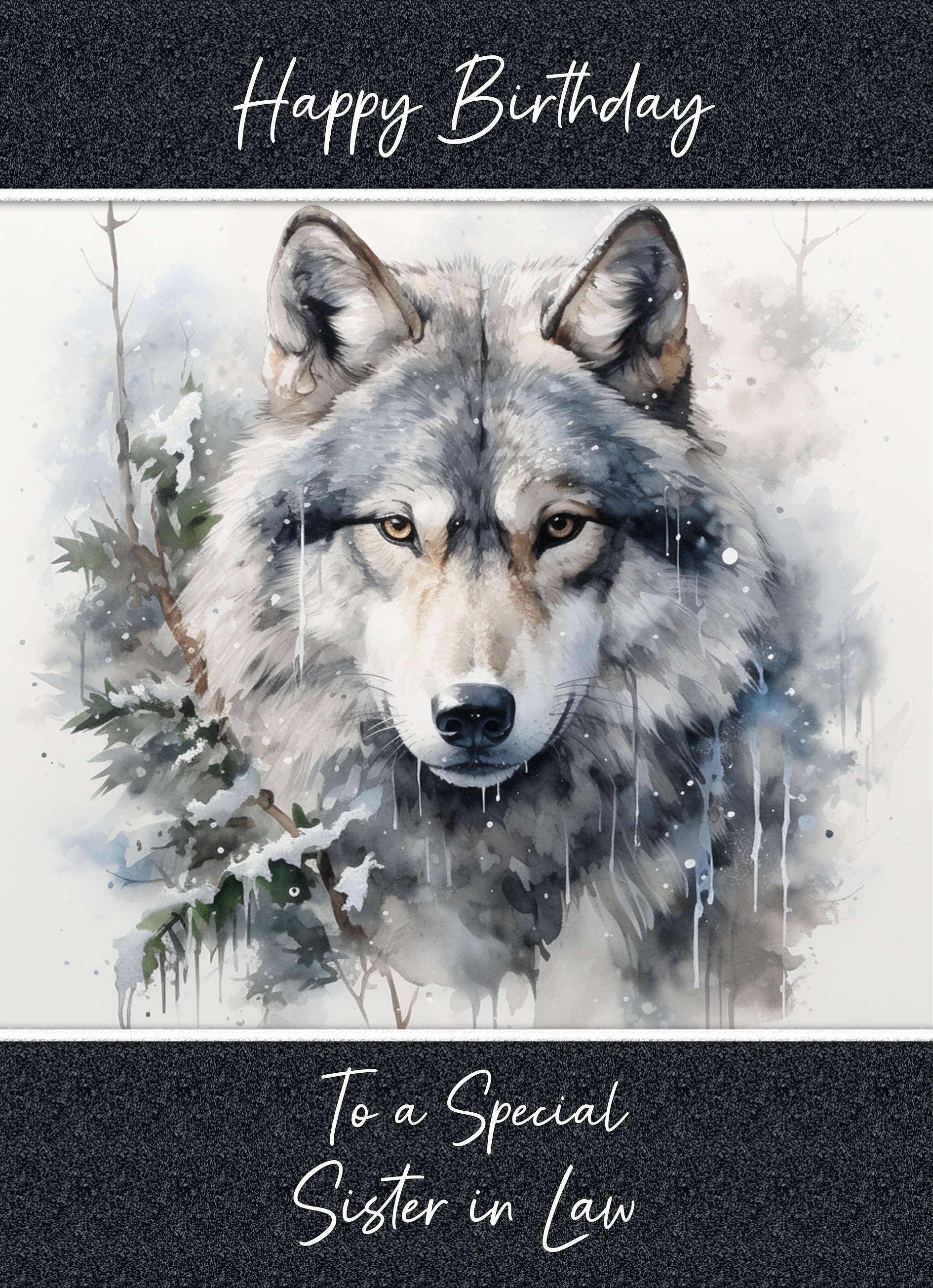 Birthday Card For Sister in Law (Fantasy Wolf Art, Design 2)