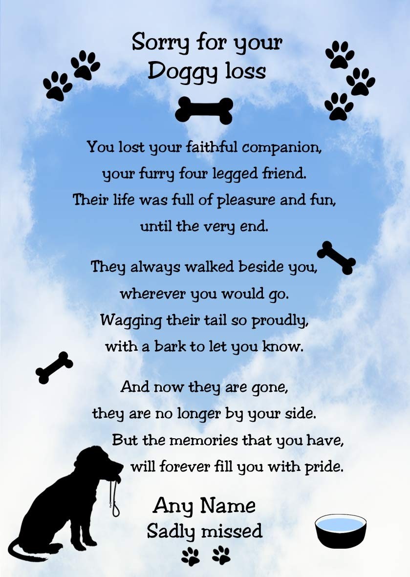 Personalised Sympathy Doggy Loss Card (Sky Heart)
