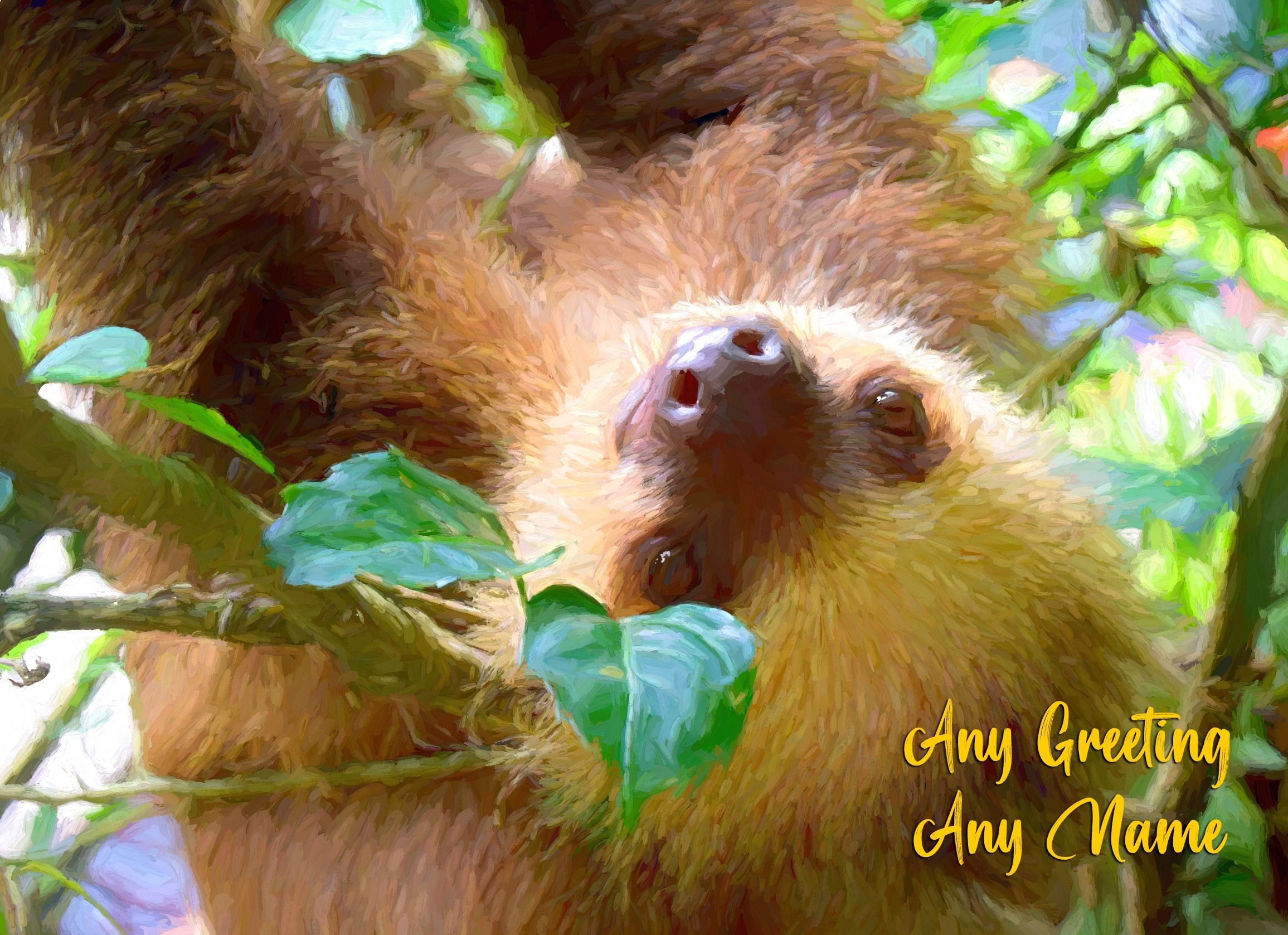 Personalised Sloth Art Greeting Card (Birthday, Christmas, Any Occasion)