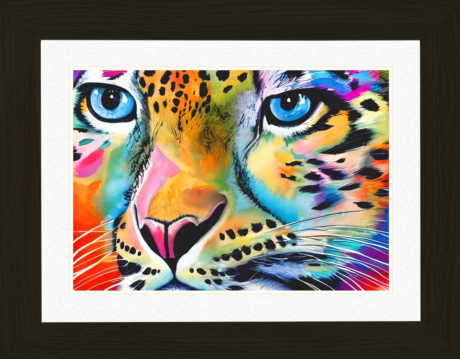 Snow Leopard Animal Picture Framed Colourful Abstract Art (A3 Black Frame)