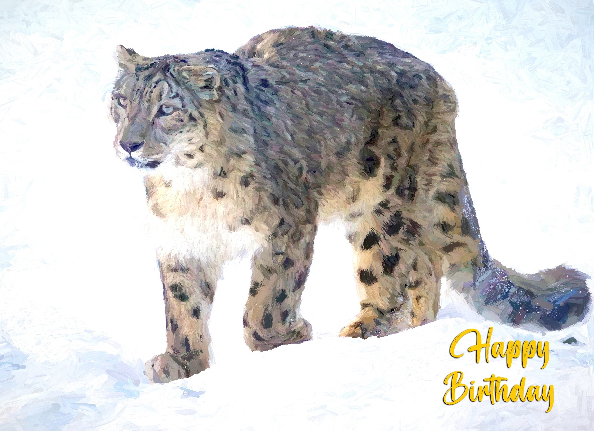 Snow Leopard Art Birthday Card