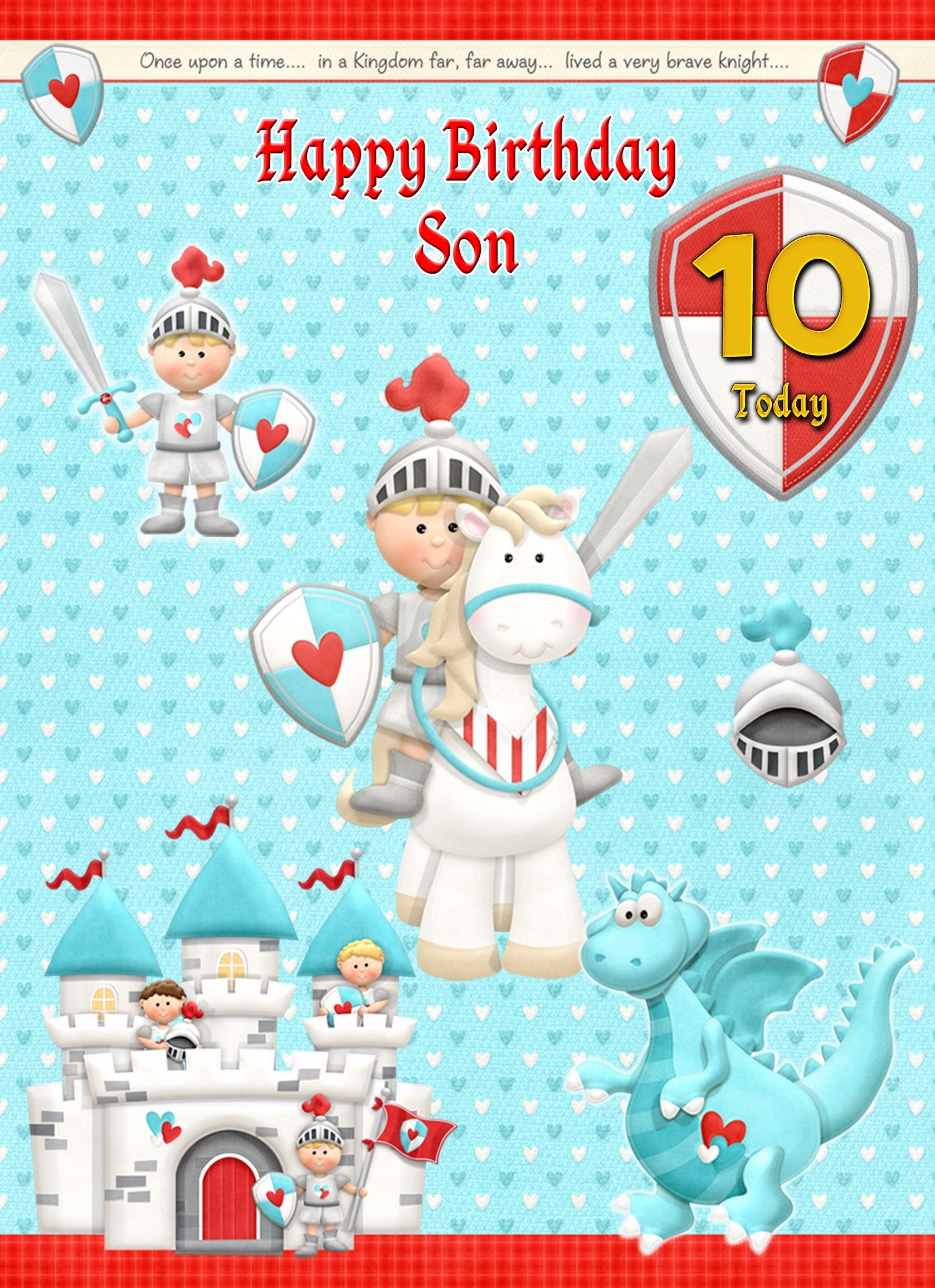 Kids 10th Birthday Hero Knight Cartoon Card for Son