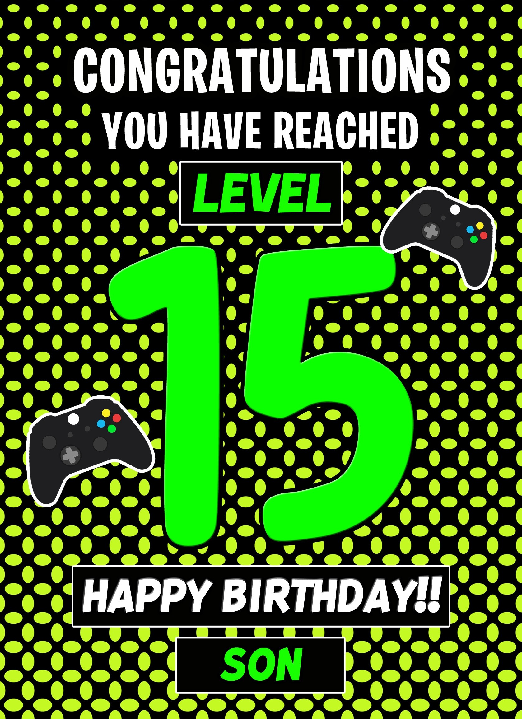 15th Level Gamer Birthday Card (Son)