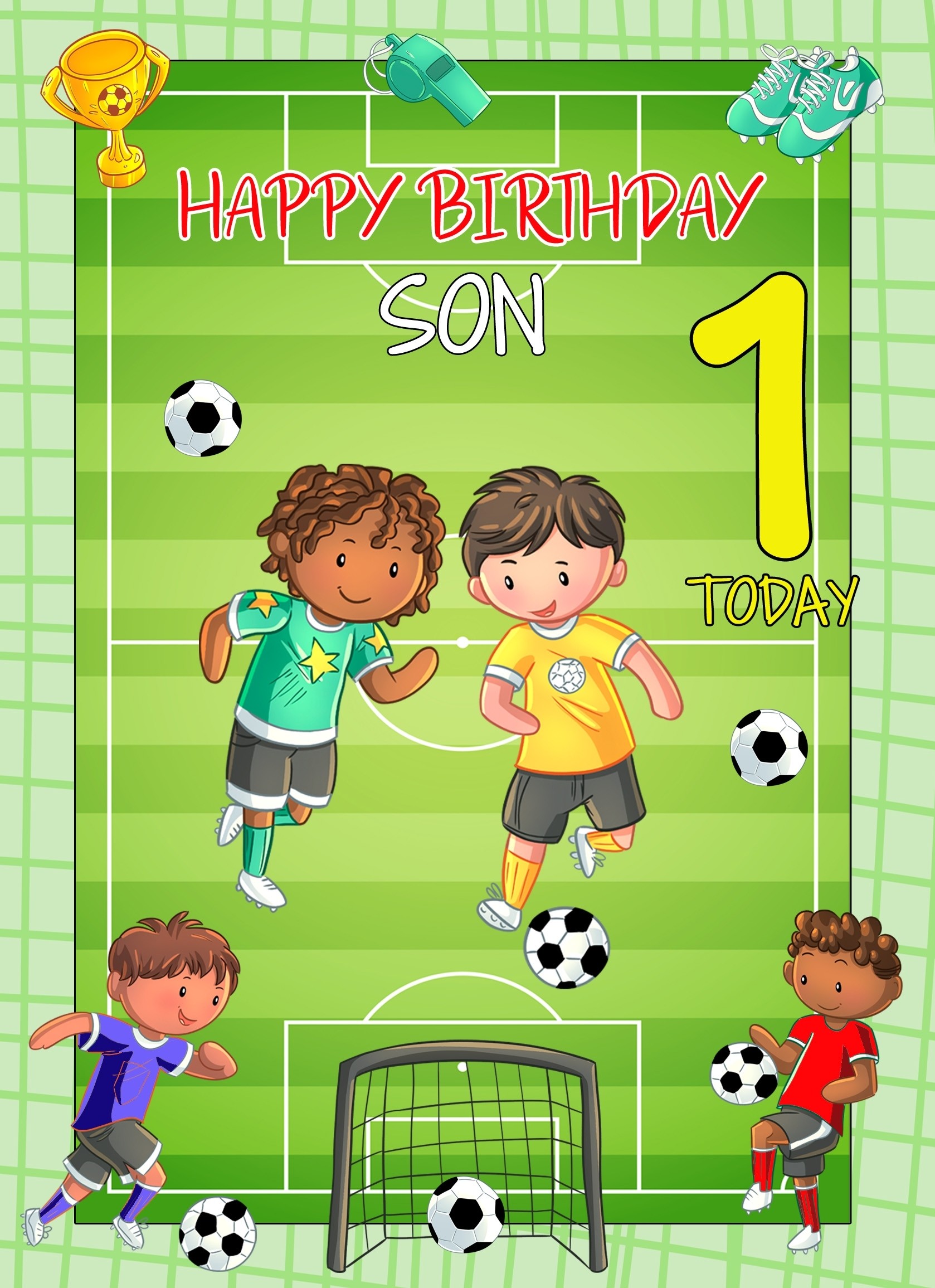Kids 1st Birthday Football Card for Son