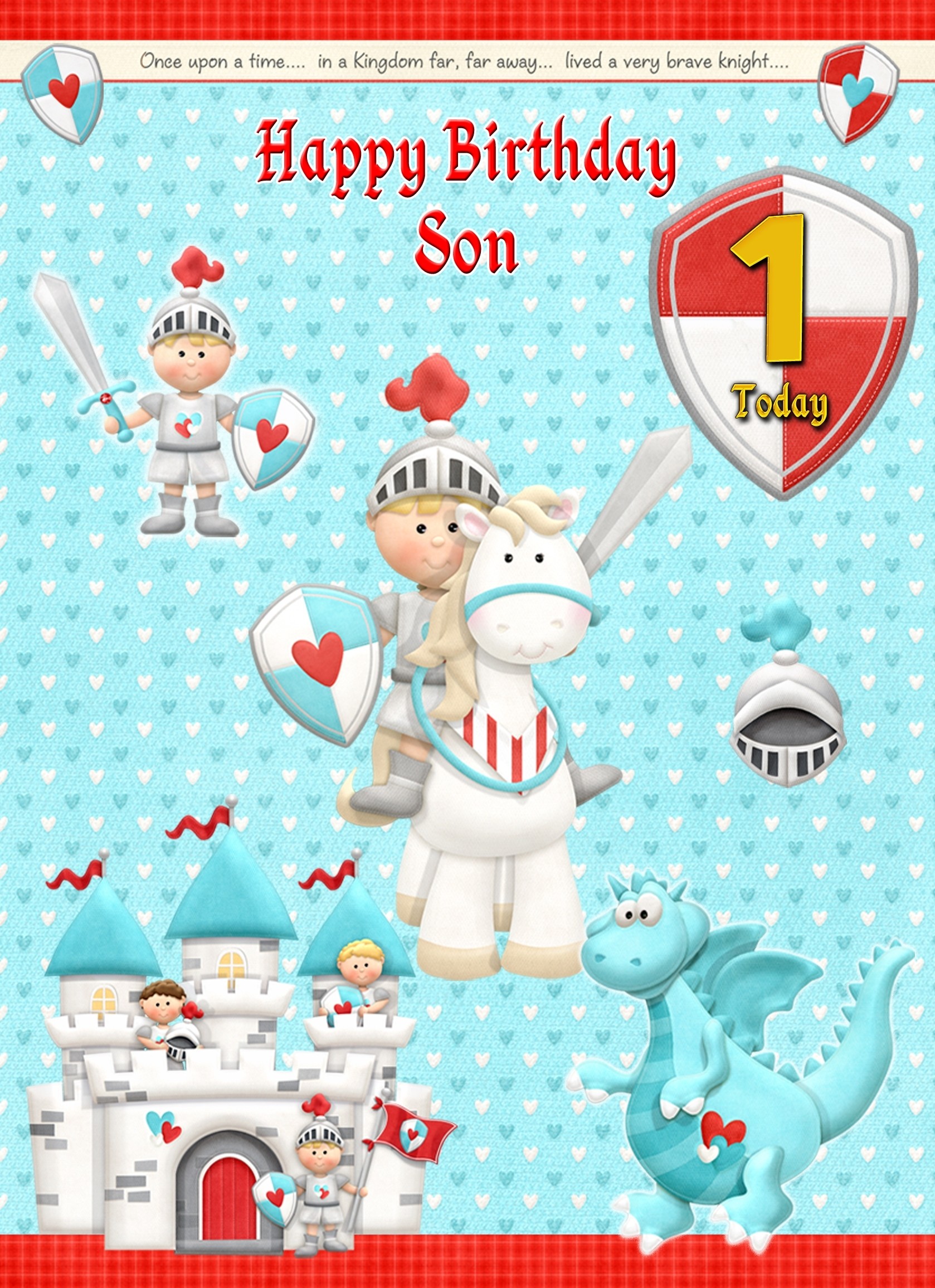 Kids 1st Birthday Hero Knight Cartoon Card for Son