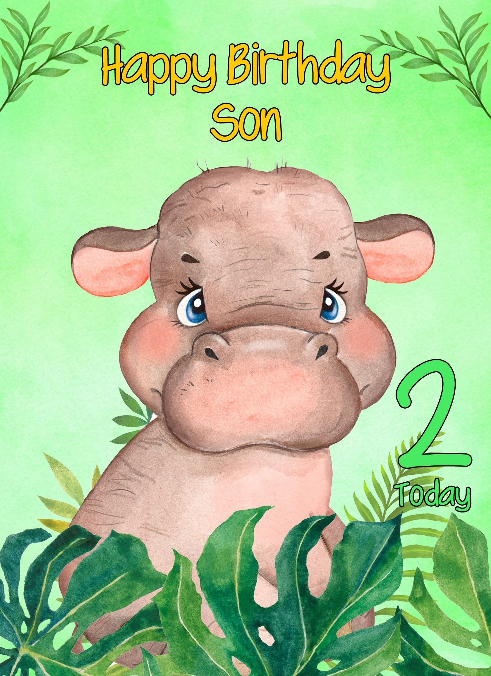 2nd Birthday Card for Son (Hippo)