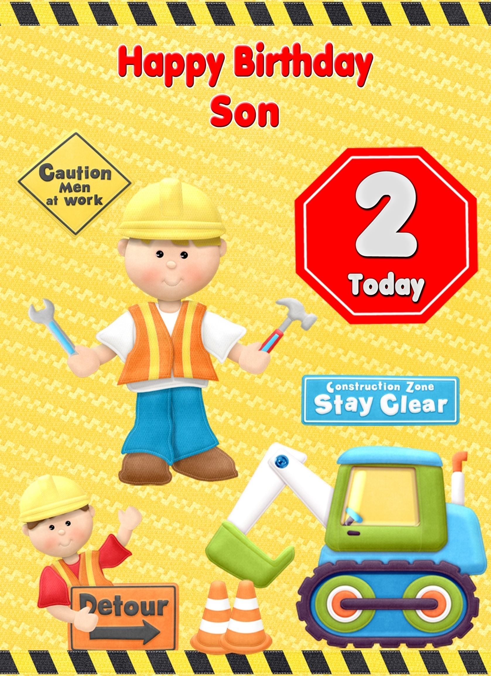 Kids 2nd Birthday Builder Cartoon Card for Son