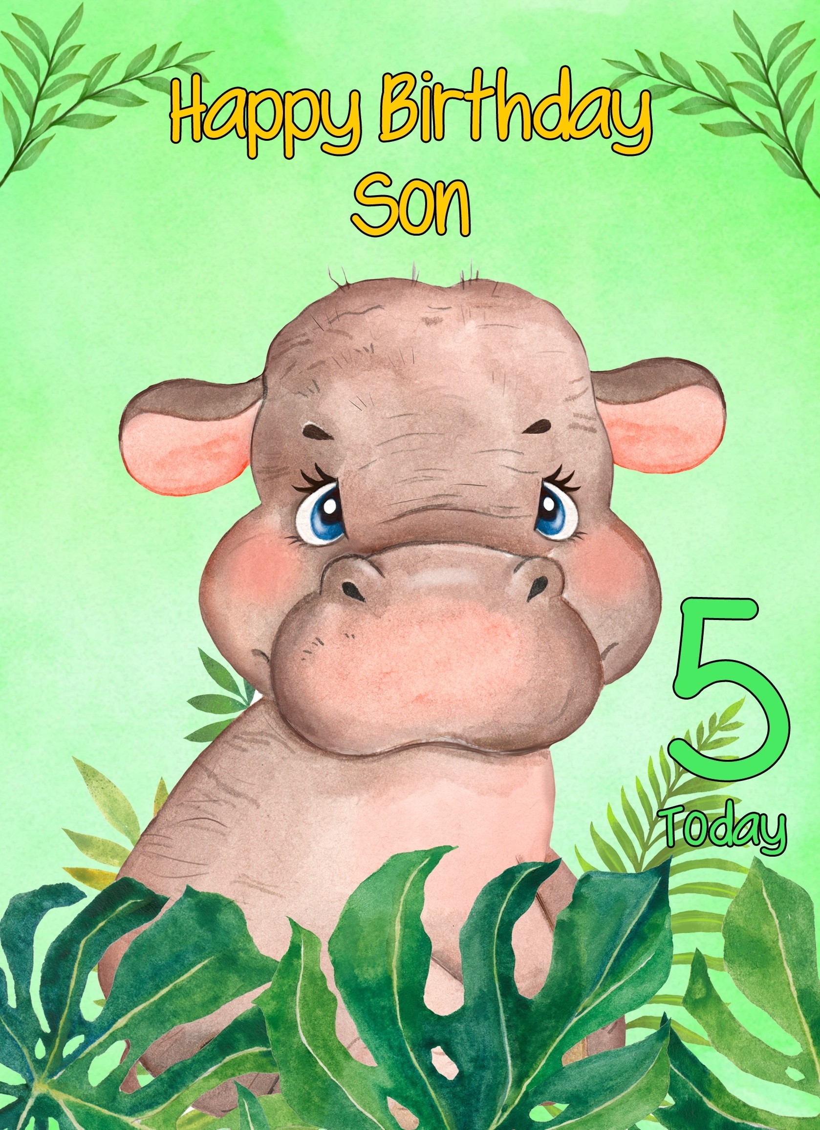 5th Birthday Card for Son (Hippo)