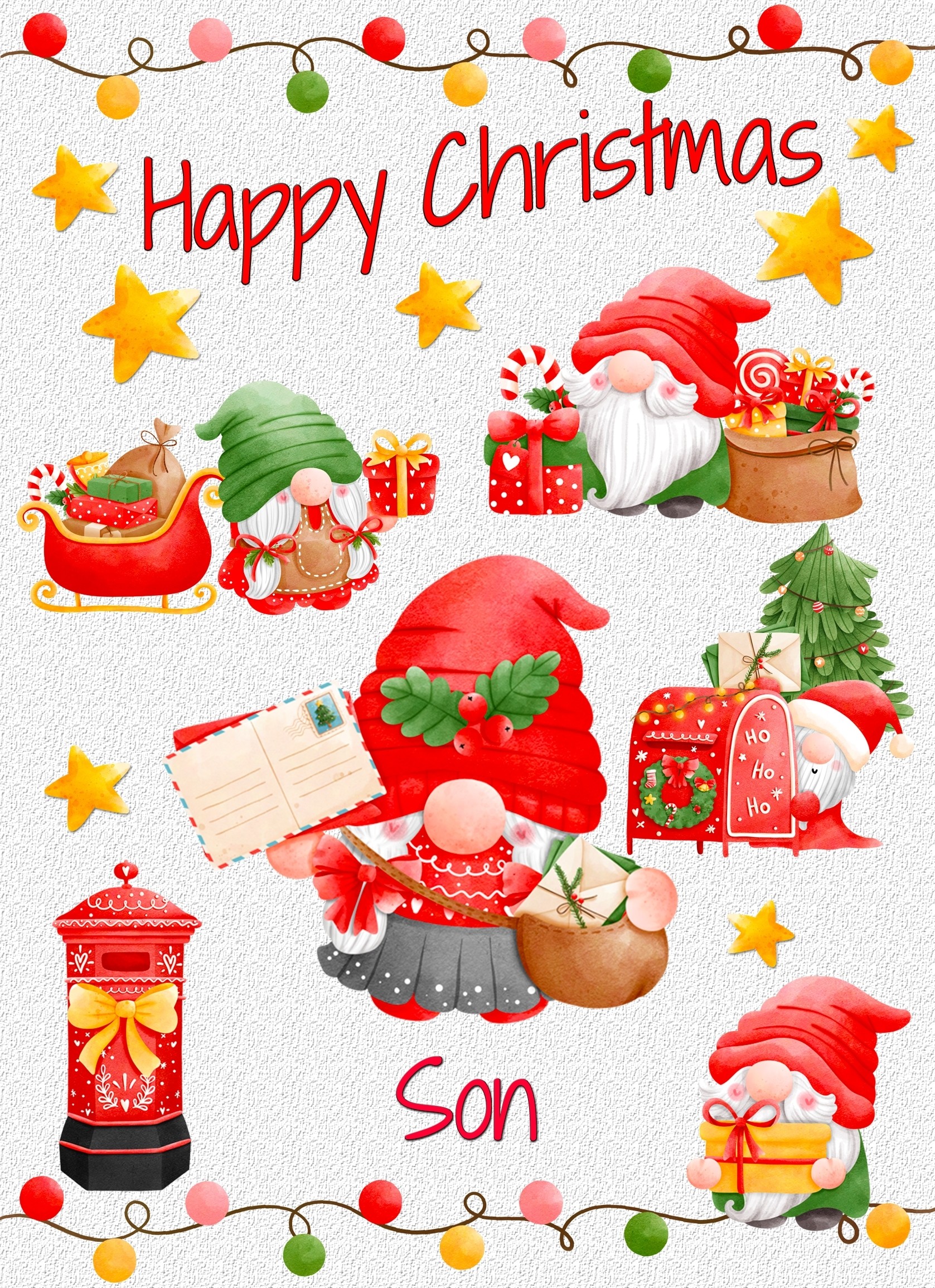 Christmas Card For Son (Gnome, White)