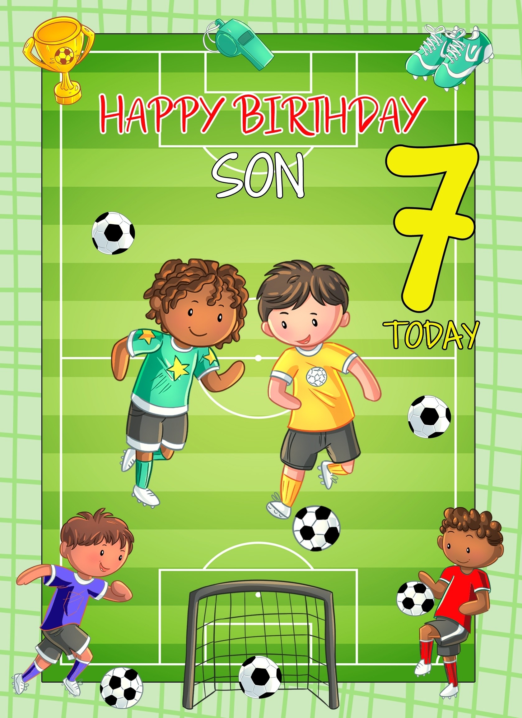 Kids 7th Birthday Football Card for Son
